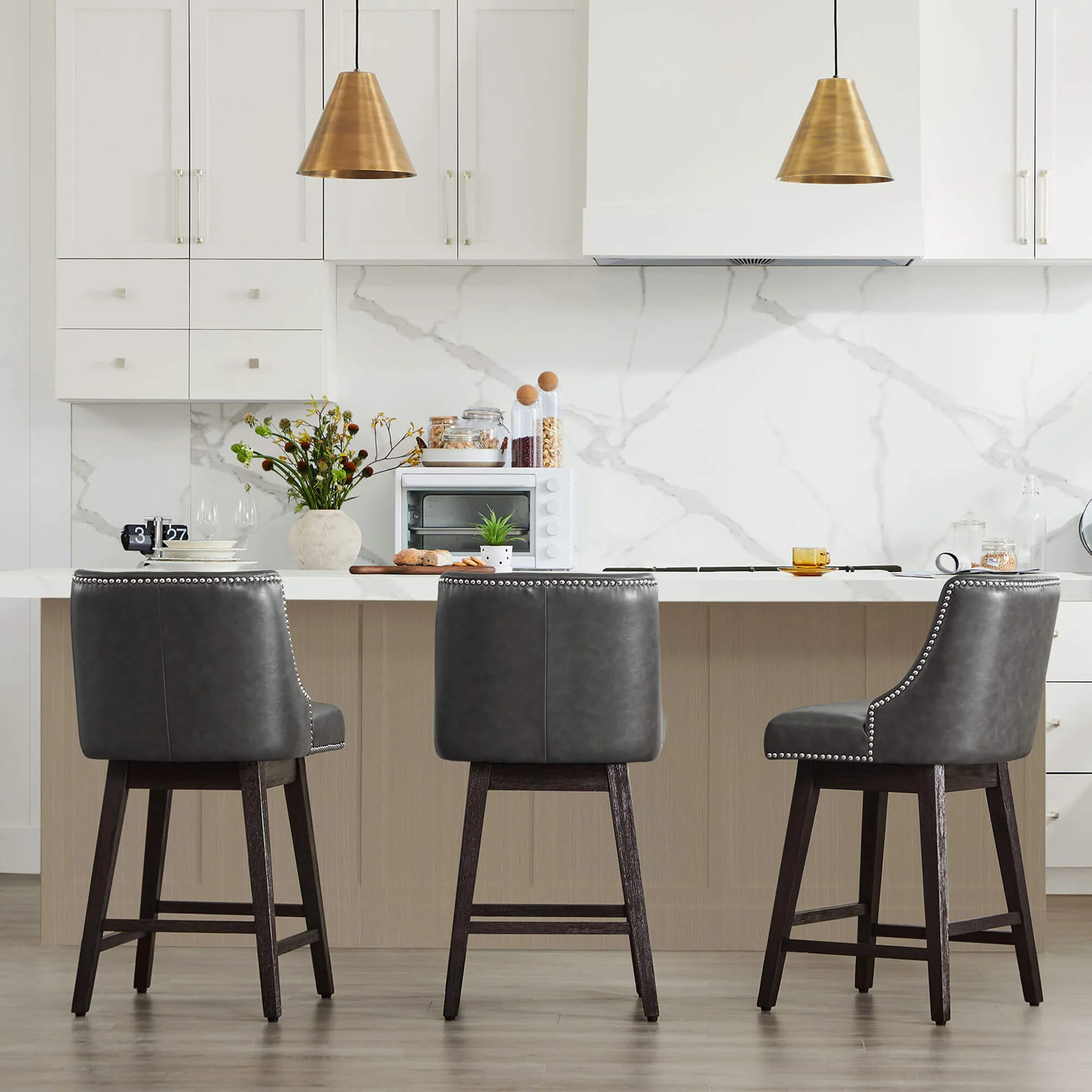 Asher Swivel Nailhead Trim Bar & Counter Stools - Image 111
