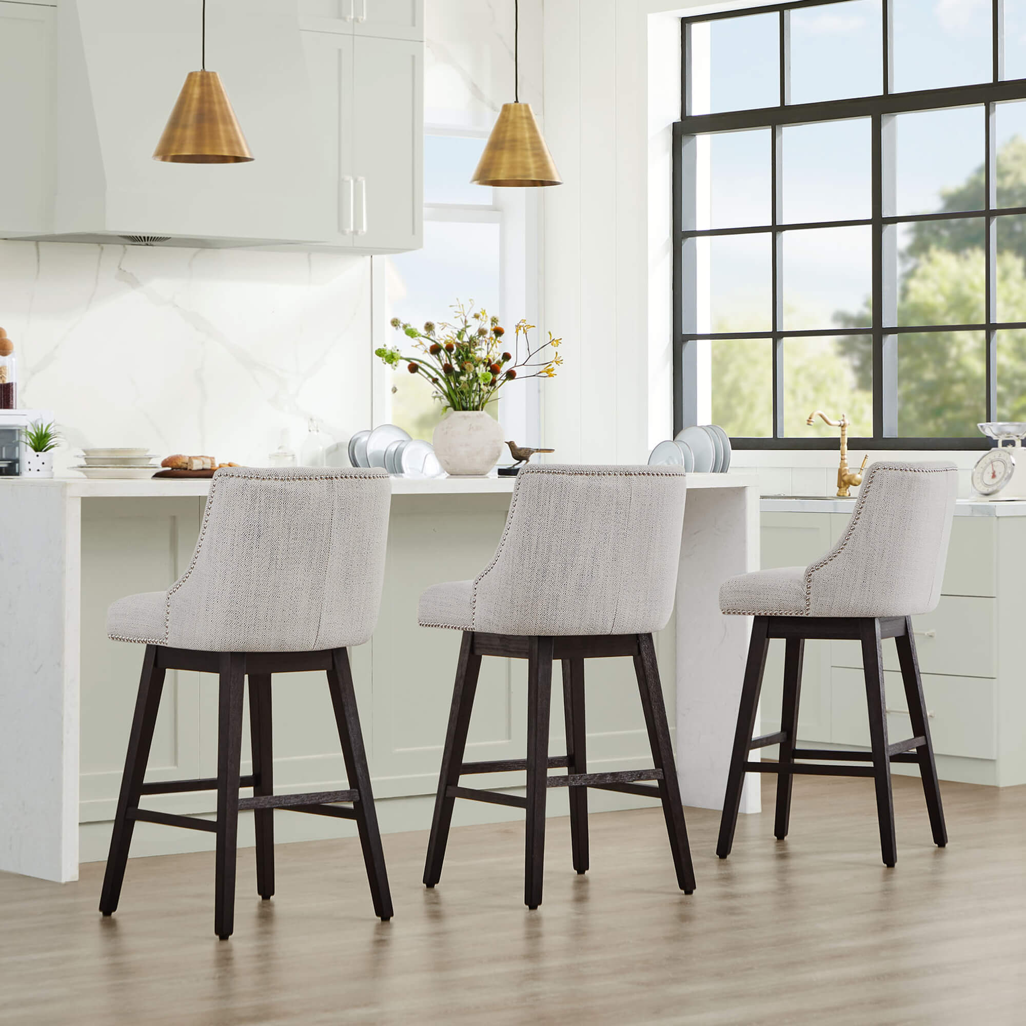 Asher Swivel Nailhead Trim Bar & Counter Stools - Image 117
