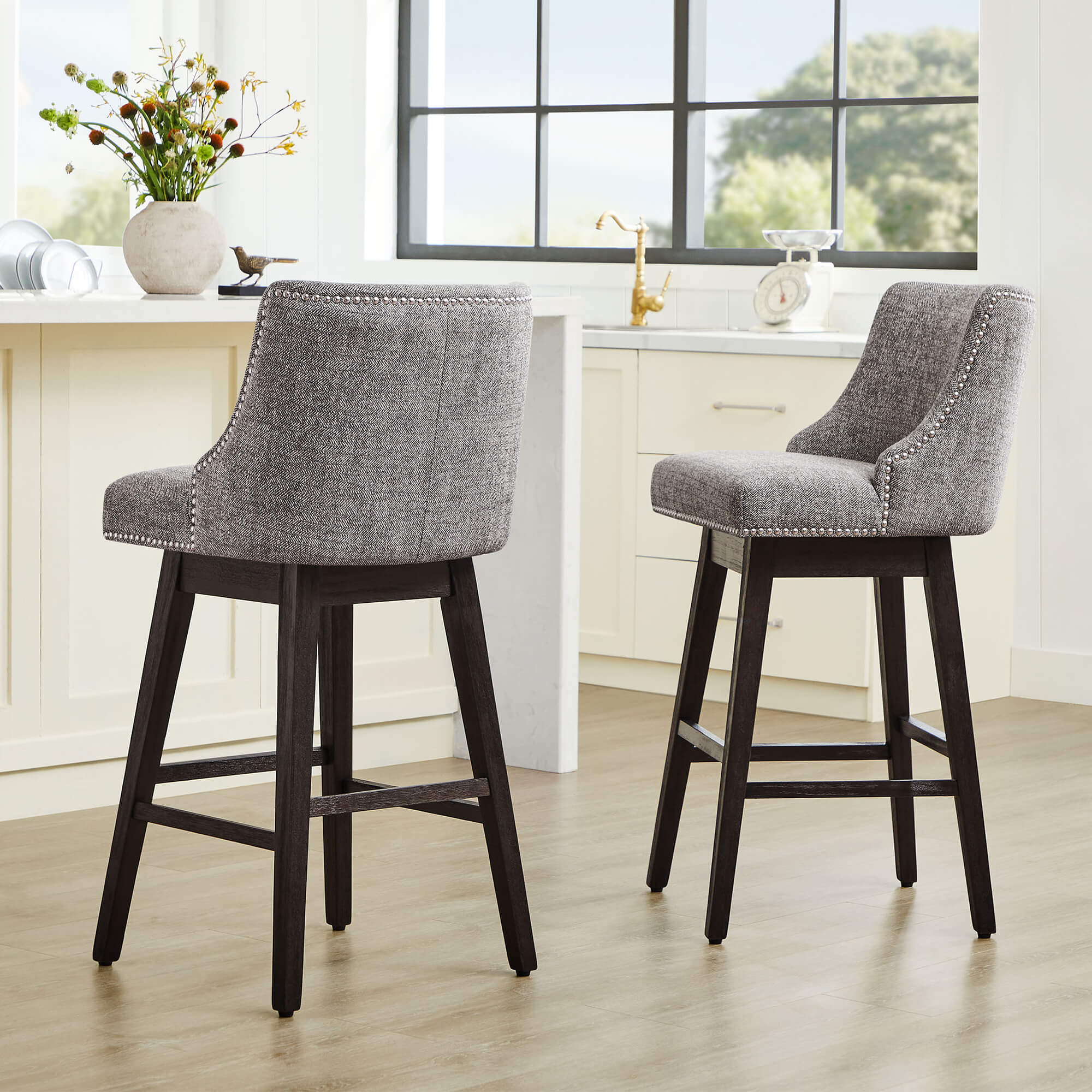 Asher Swivel Nailhead Trim Bar & Counter Stools - Image 122