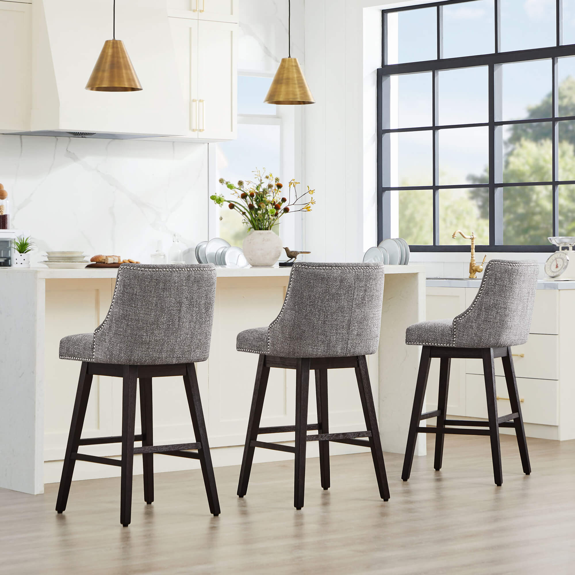 Asher Swivel Nailhead Trim Bar & Counter Stools - Image 123