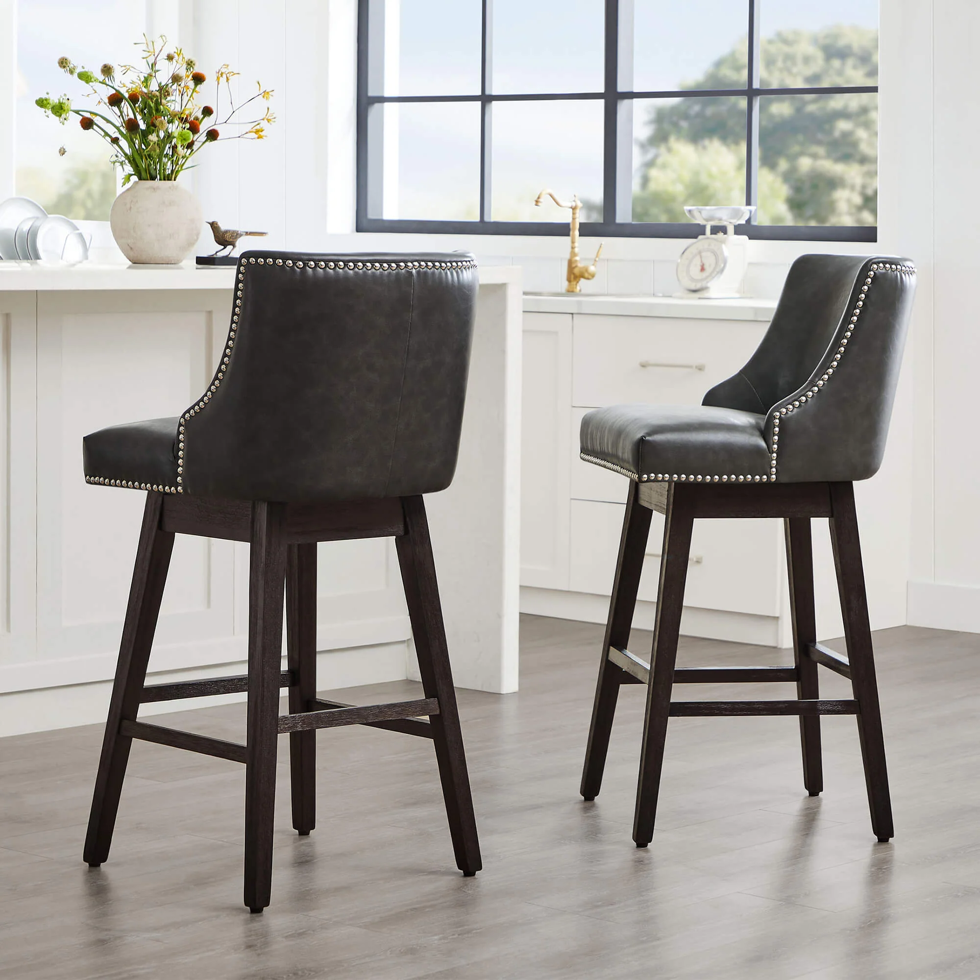 Asher Swivel Nailhead Trim Bar & Counter Stools - Image 128