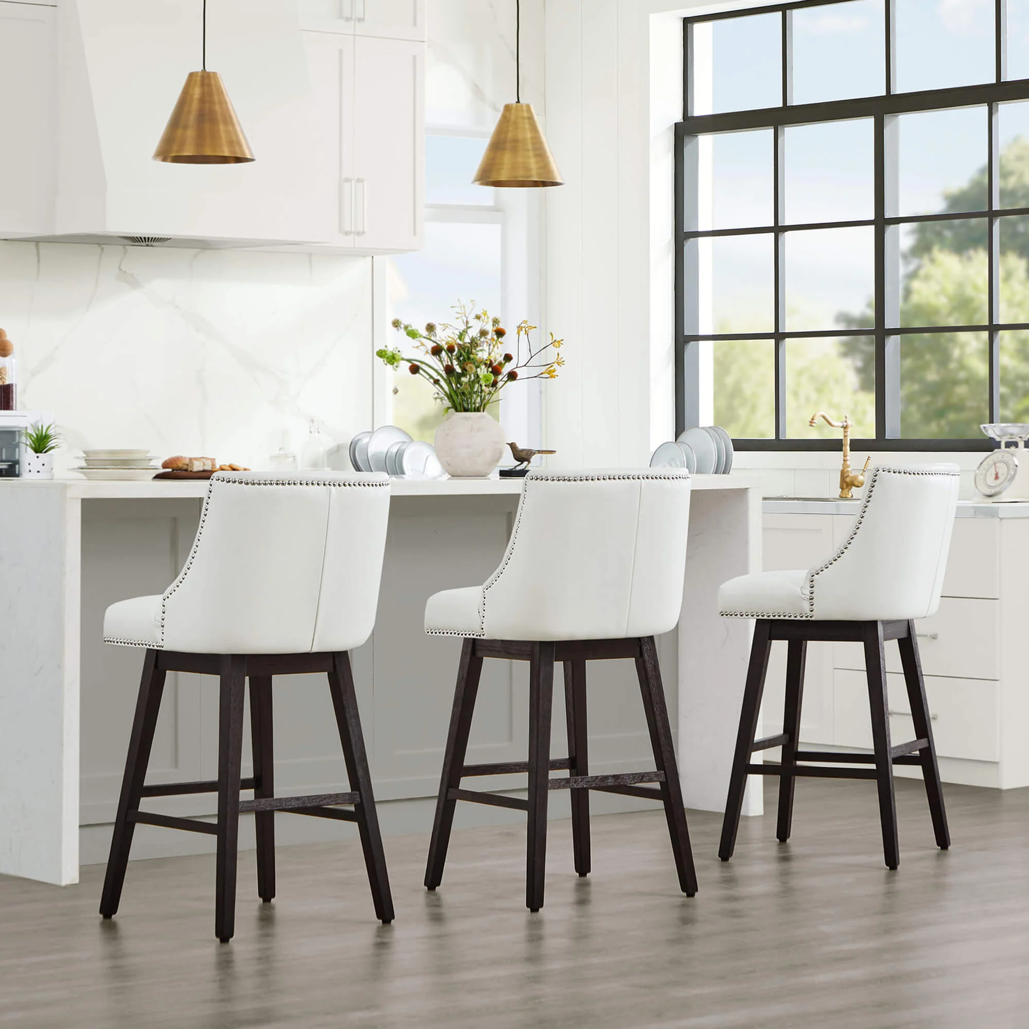 Asher Swivel Nailhead Trim Bar & Counter Stools - Image 132