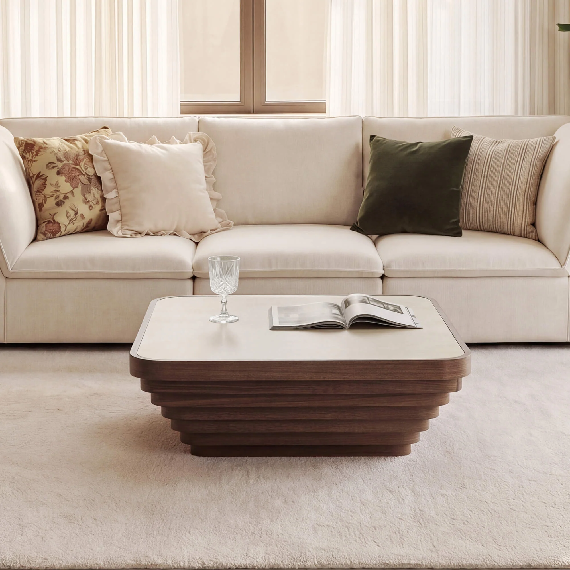 Aso Drum Wood Coffee Table with Sintered Stone - Image 3
