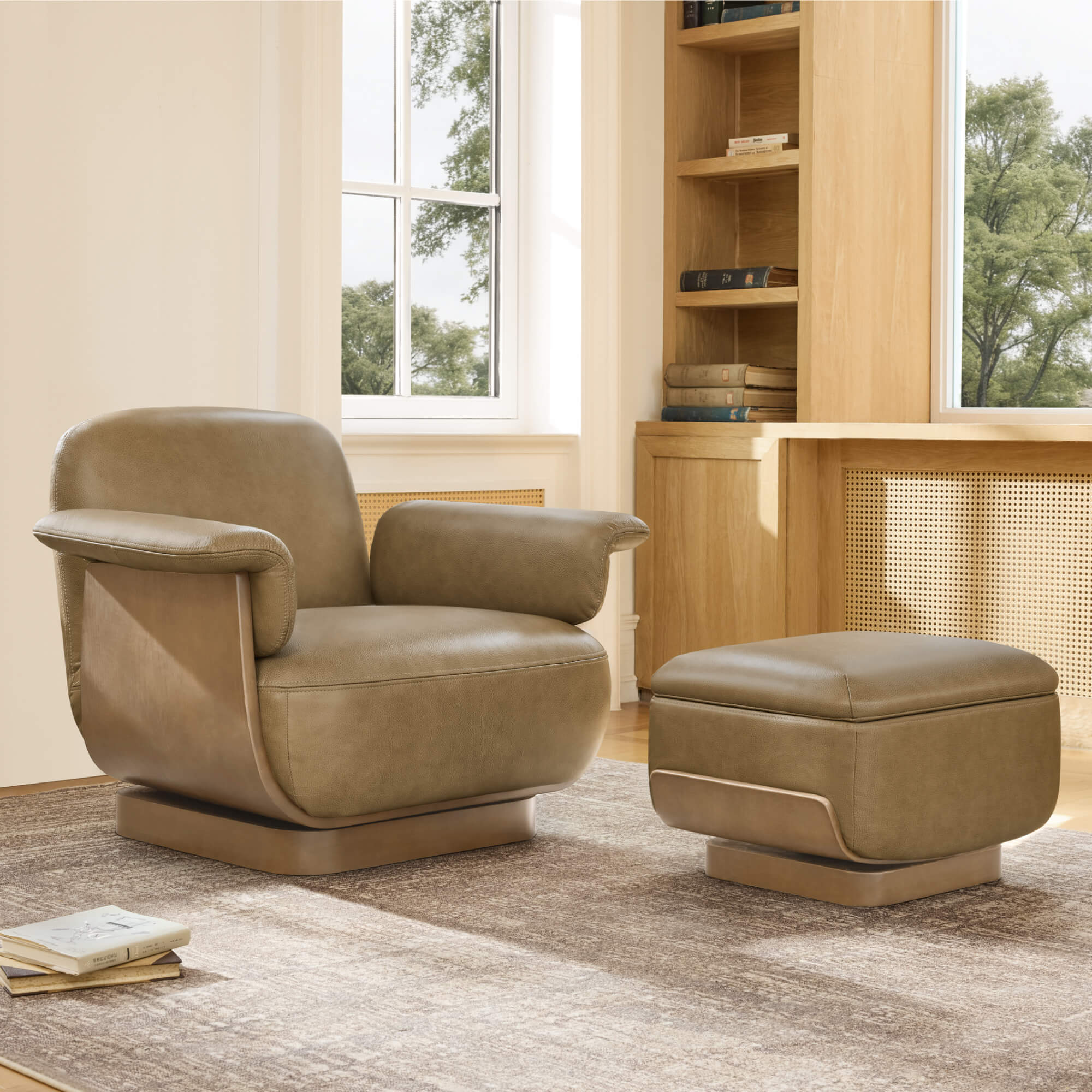 Aspen Modern Round Swivel Chair with Storage Ottoman - Image 14