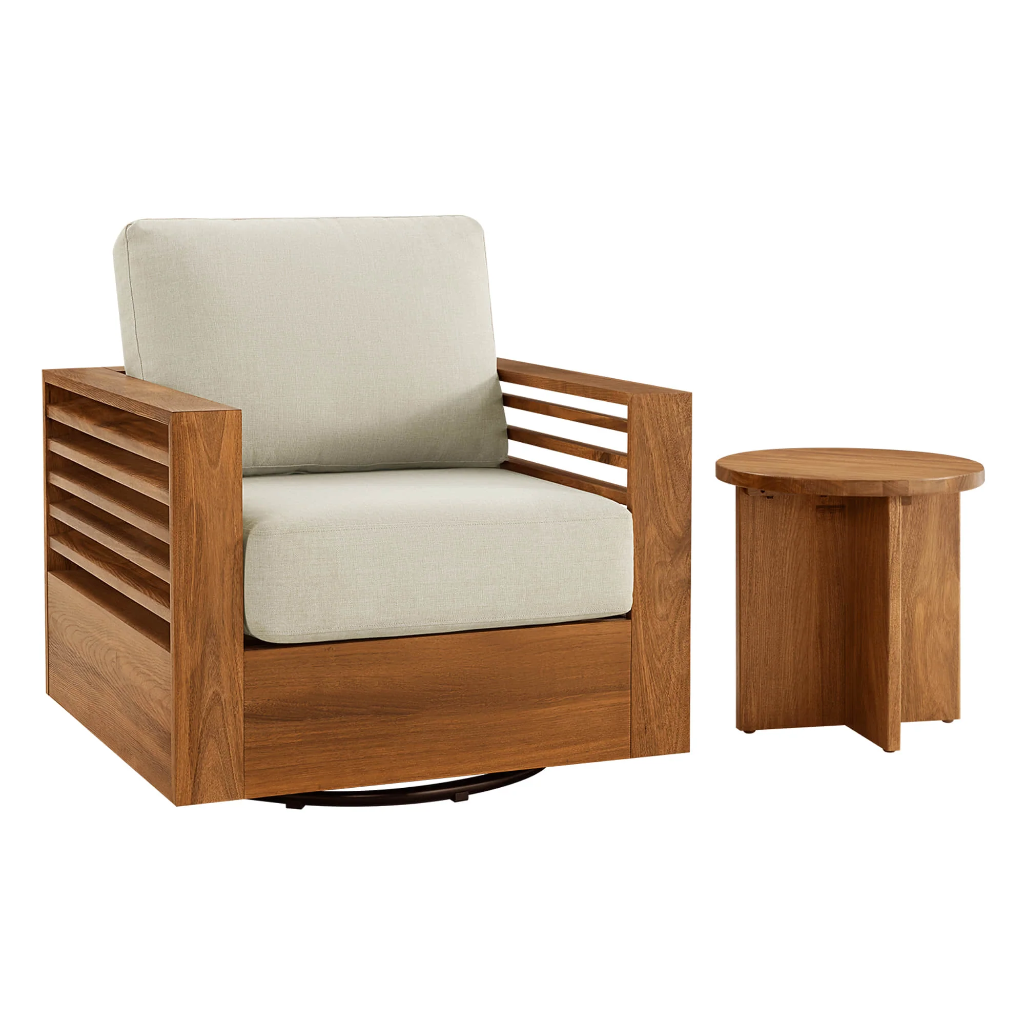 Beatriz Modern Outdoor Acacia Wood Slatted Swivel Bistro Set - Image 13