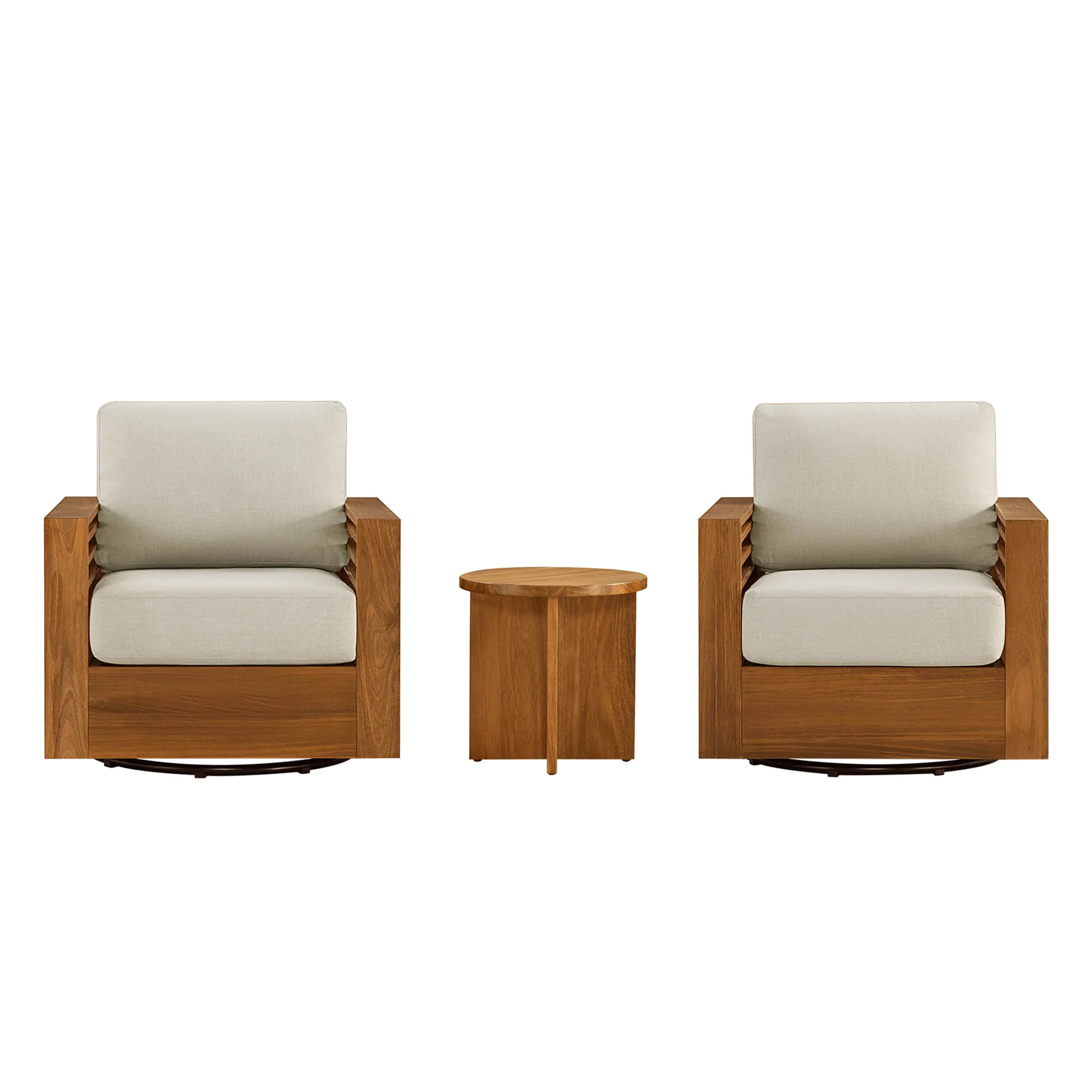 Beatriz Modern Outdoor Acacia Wood Slatted Swivel Bistro Set - Image 15