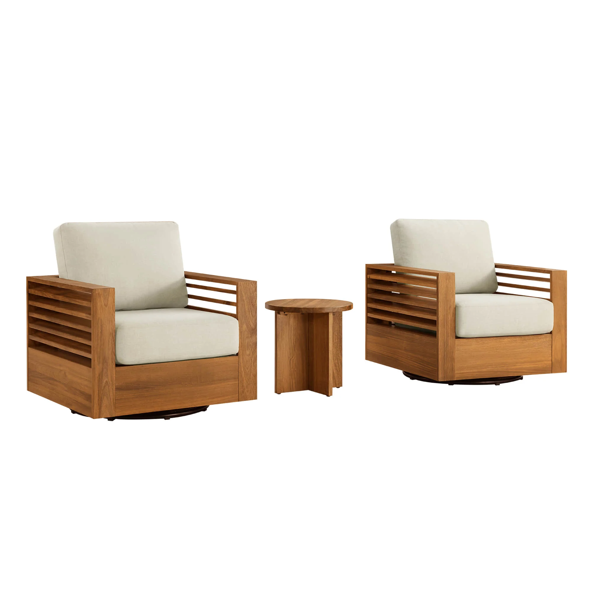 Beatriz Modern Outdoor Acacia Wood Slatted Swivel Bistro Set - Image 16