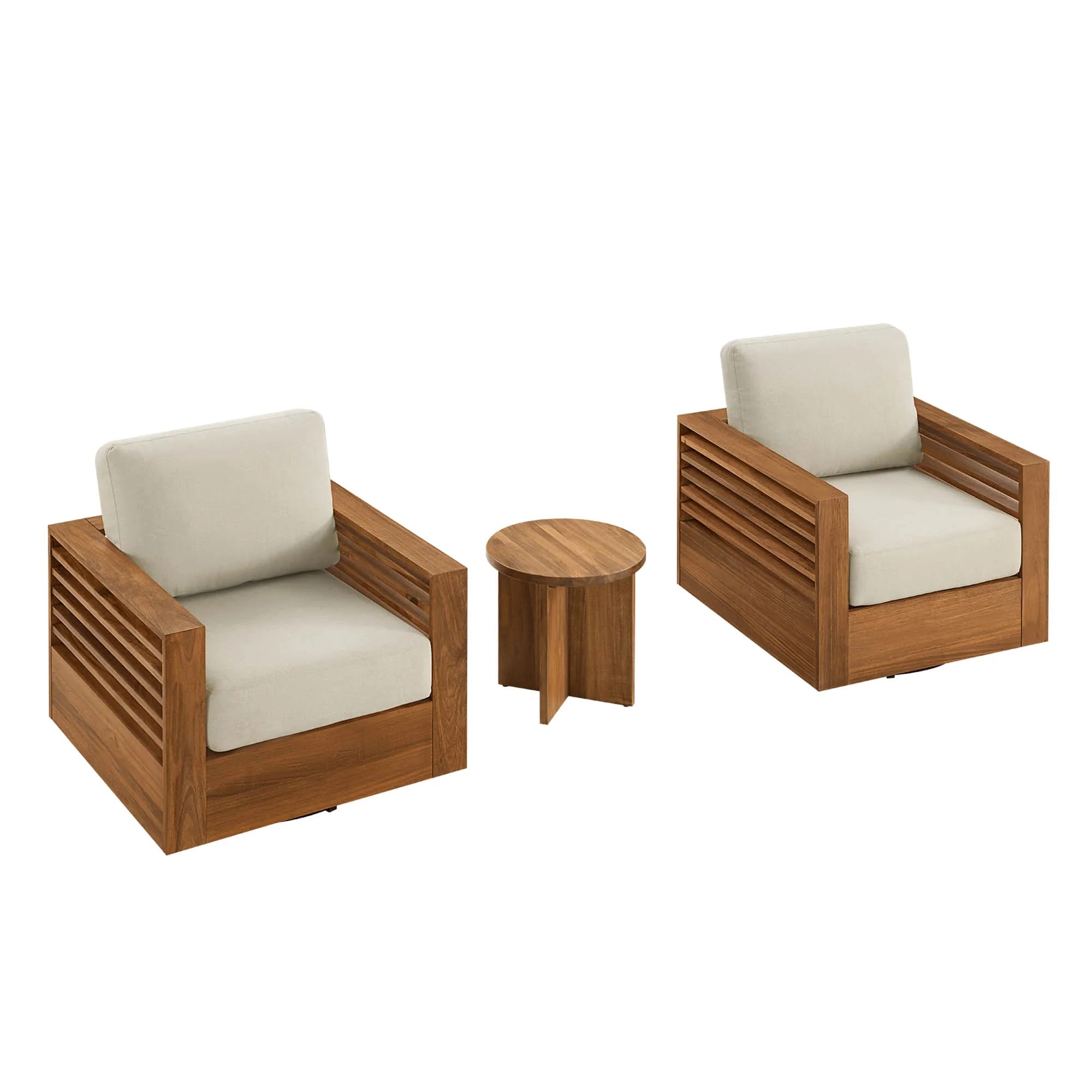 Beatriz Modern Outdoor Acacia Wood Slatted Swivel Bistro Set - Image 17