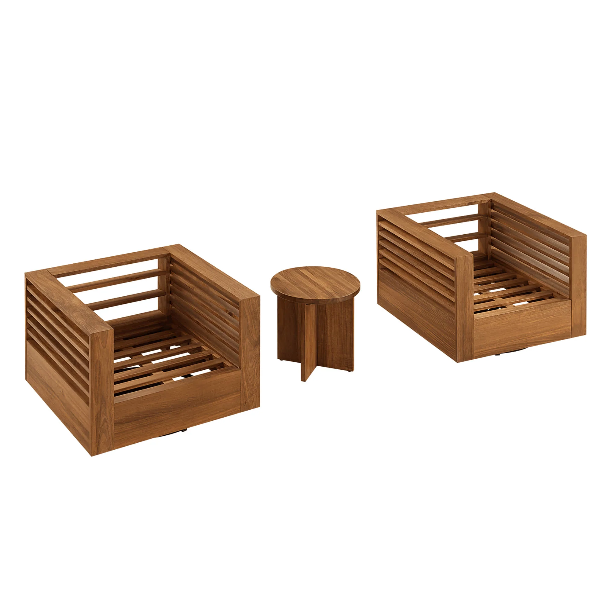 Beatriz Modern Outdoor Acacia Wood Slatted Swivel Bistro Set - Image 18