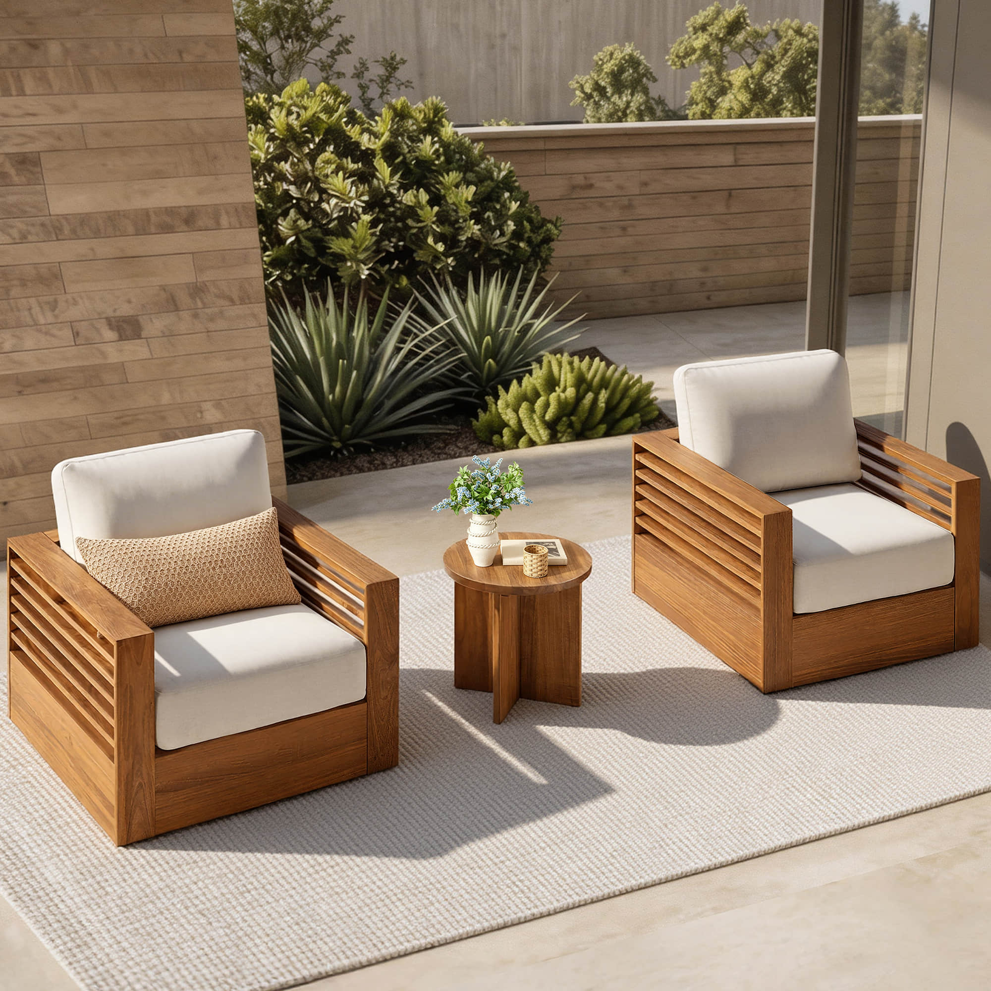 Beatriz Modern Outdoor Acacia Wood Slatted Swivel Bistro Set - Image 4