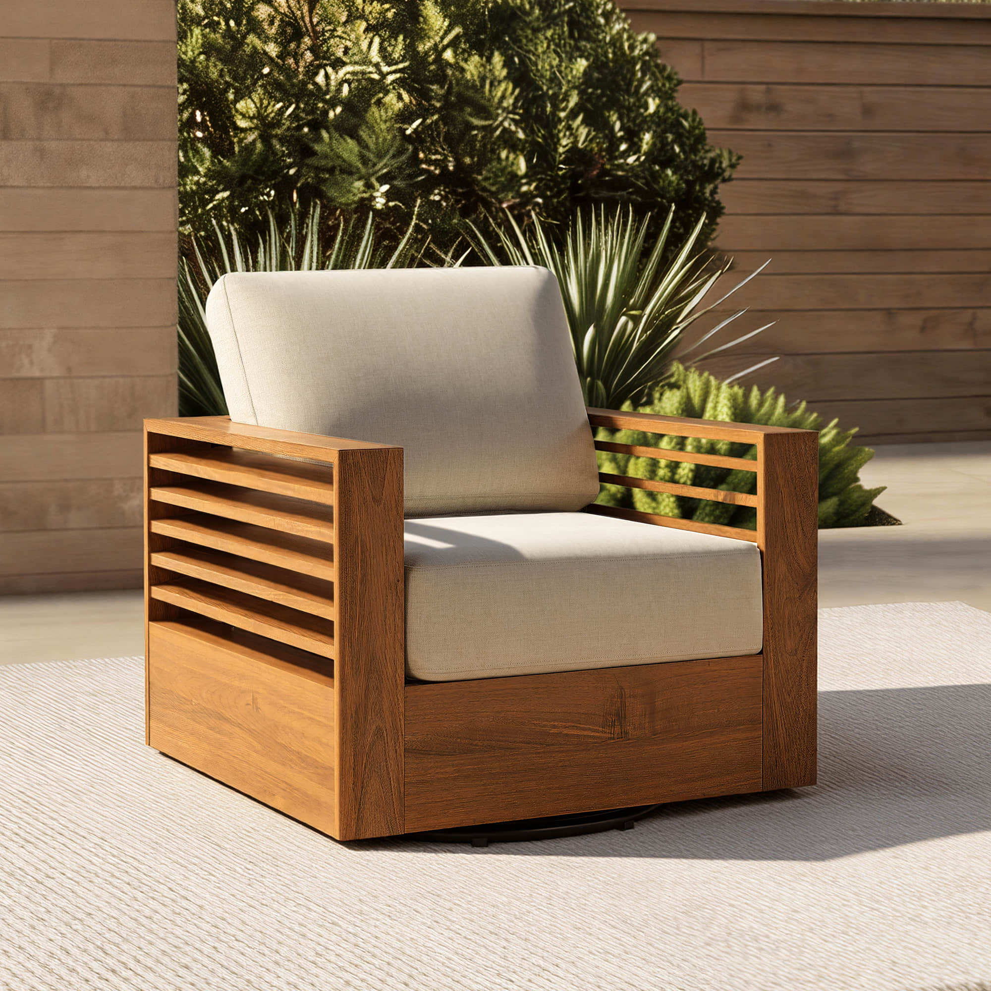 Beatriz Modern Outdoor Acacia Wood Slatted Swivel Bistro Set - Image 5