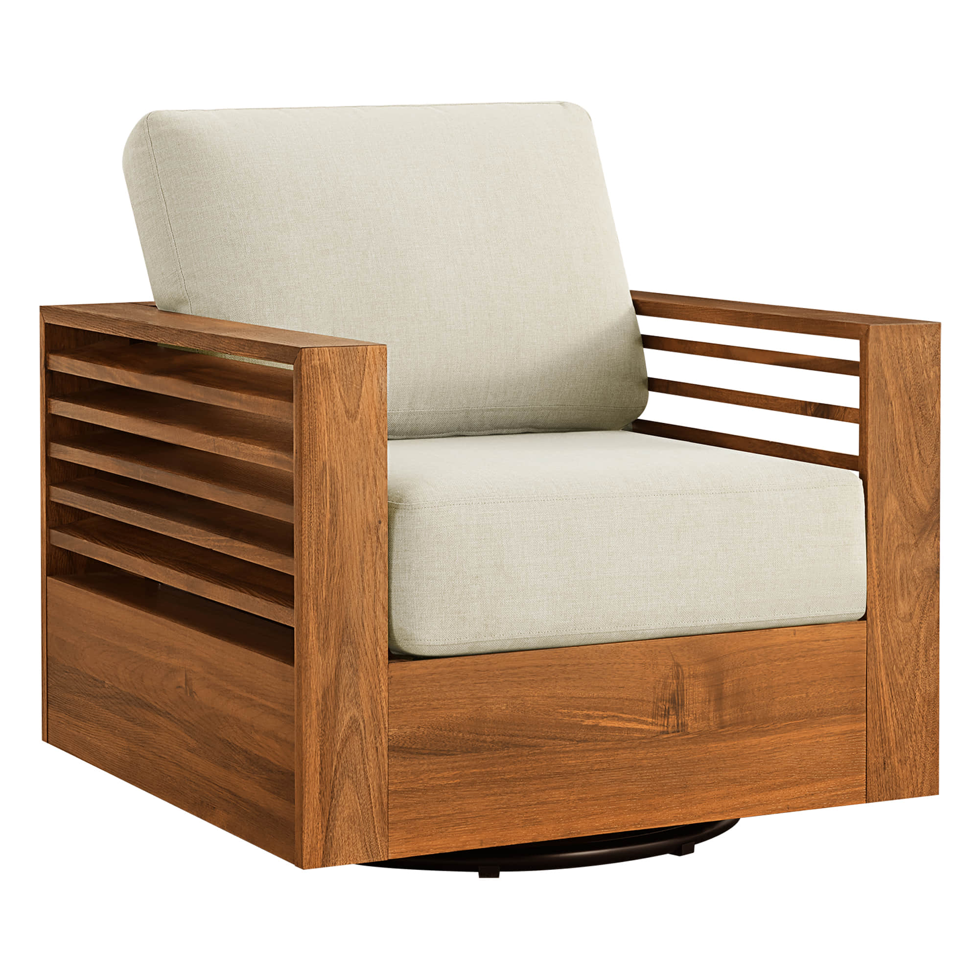 Beatriz Modern Outdoor Acacia Wood Slatted Swivel Chair - Image 11