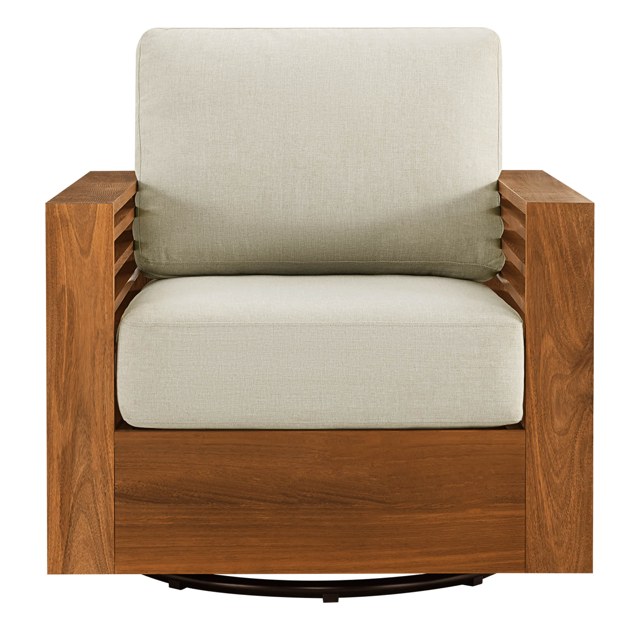 Beatriz Modern Outdoor Acacia Wood Slatted Swivel Chair - Image 5
