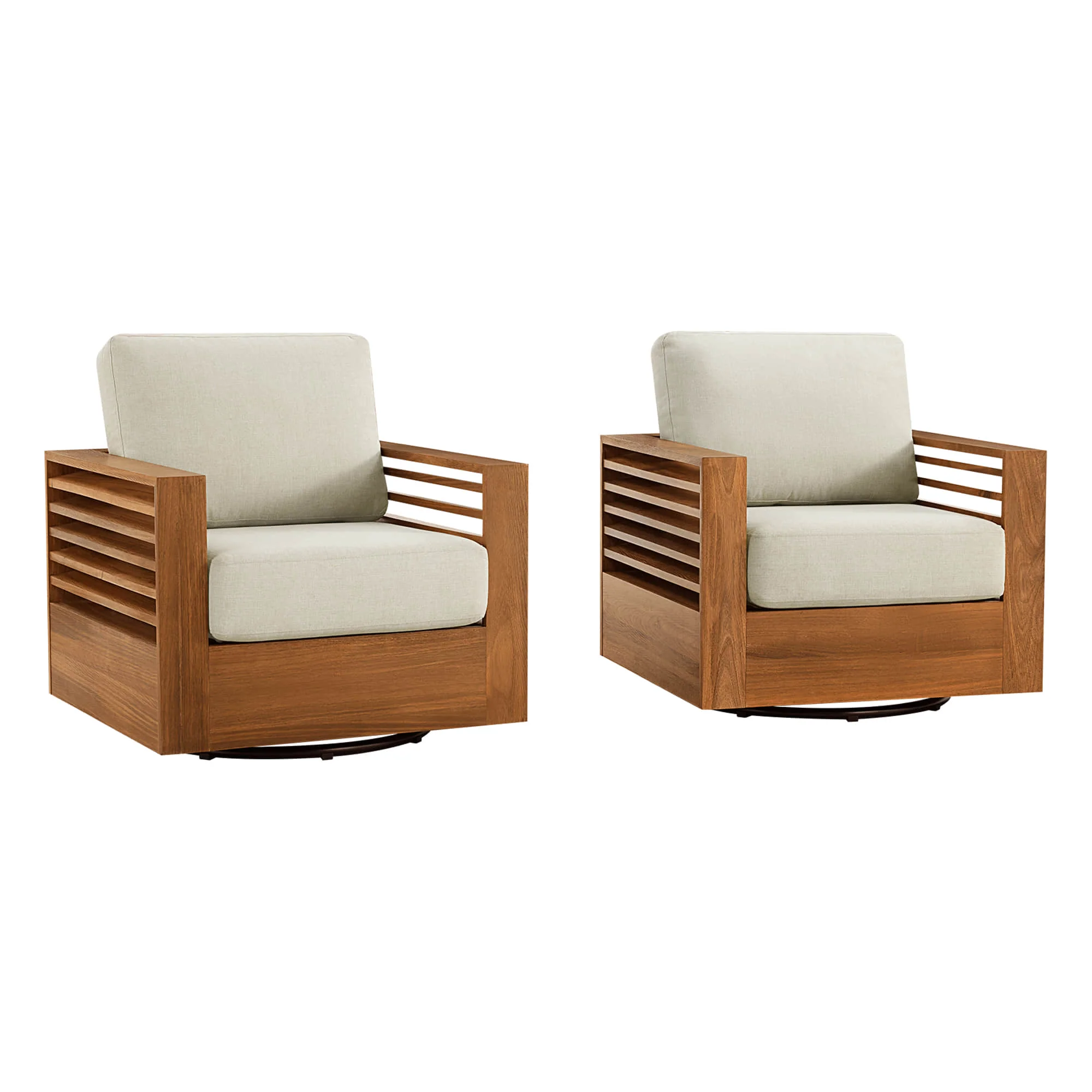 Beatriz Modern Outdoor Acacia Wood Slatted Swivel Chair - Image 6