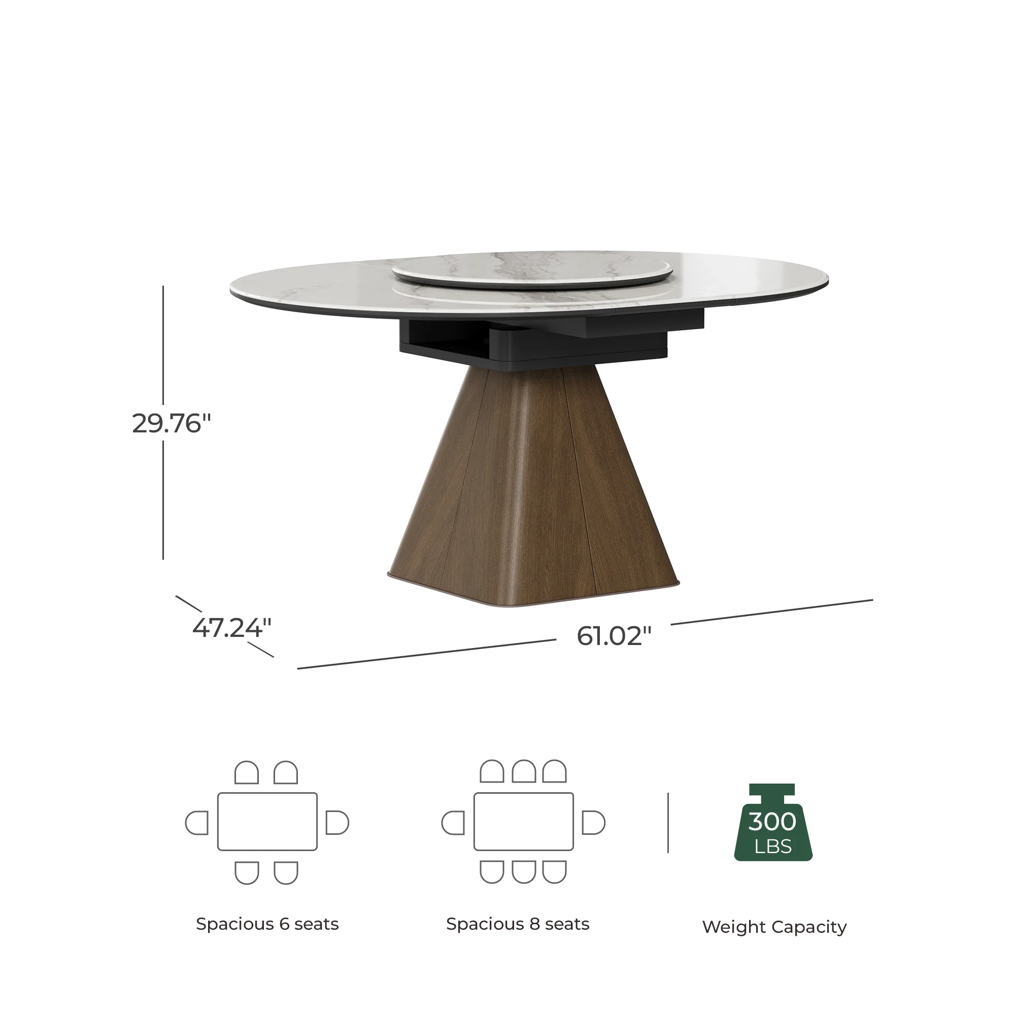 Camila Extendable Sintered Stone Dining Table with Lazy Susan, 24.8"-52.9" - Image 8