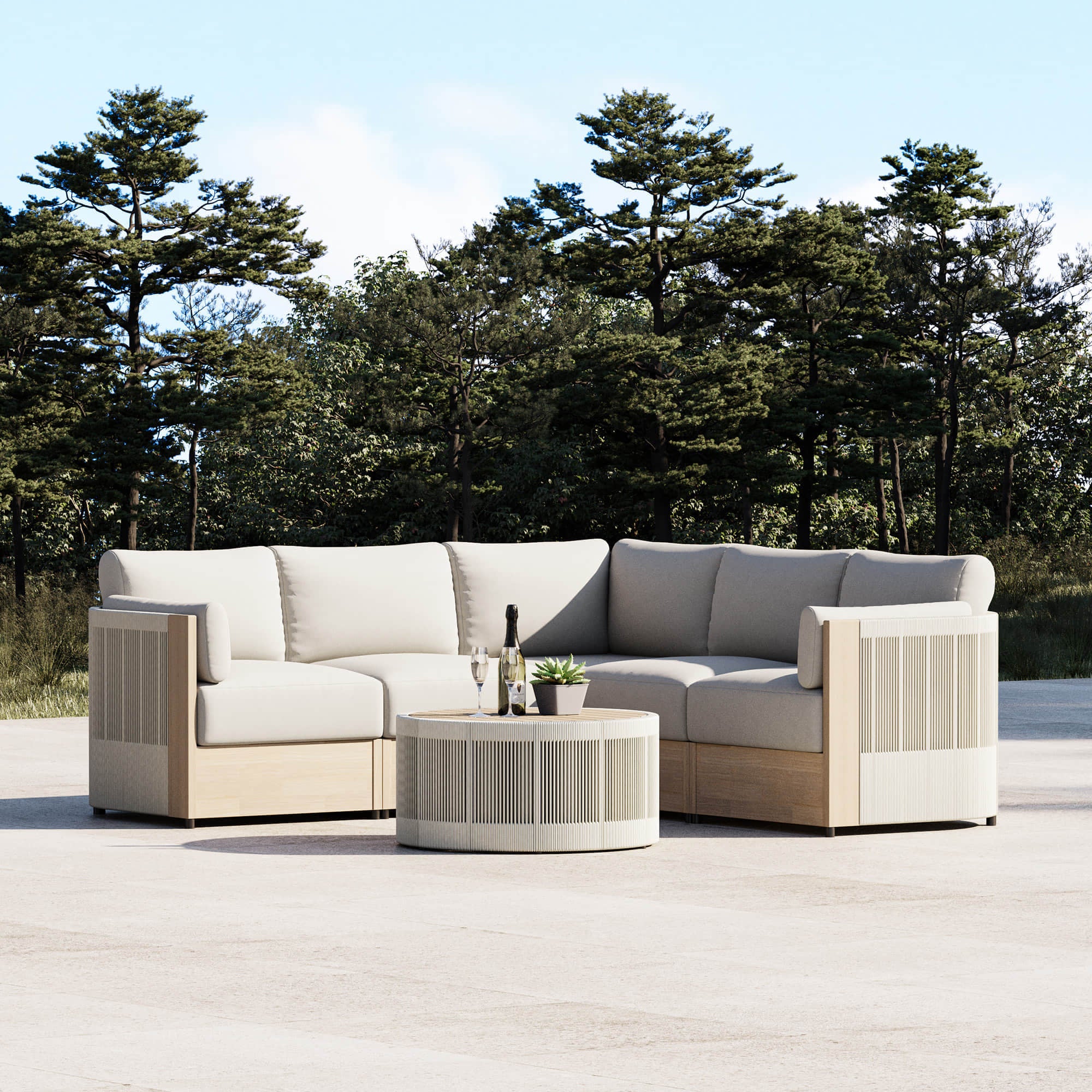Clover Acacia Wood Rope Outdoor 5-Seat Modular Sofa - Image 3
