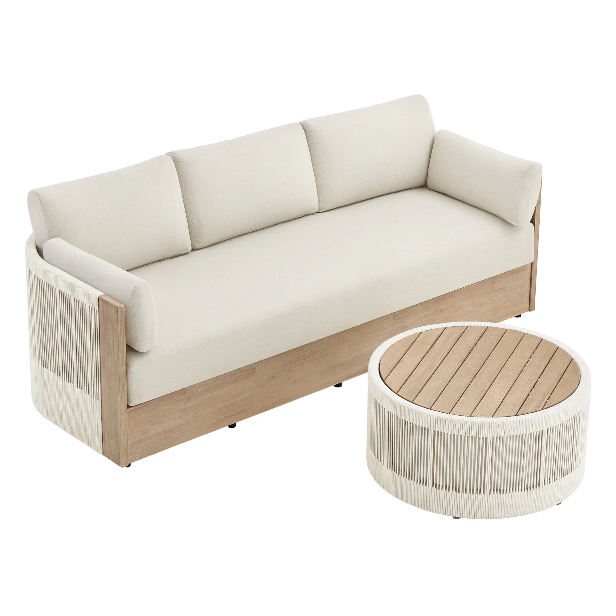 Clover Acacia Wood Rope Outdoor Fully-assembled 3-Seater Sofa - Image 21