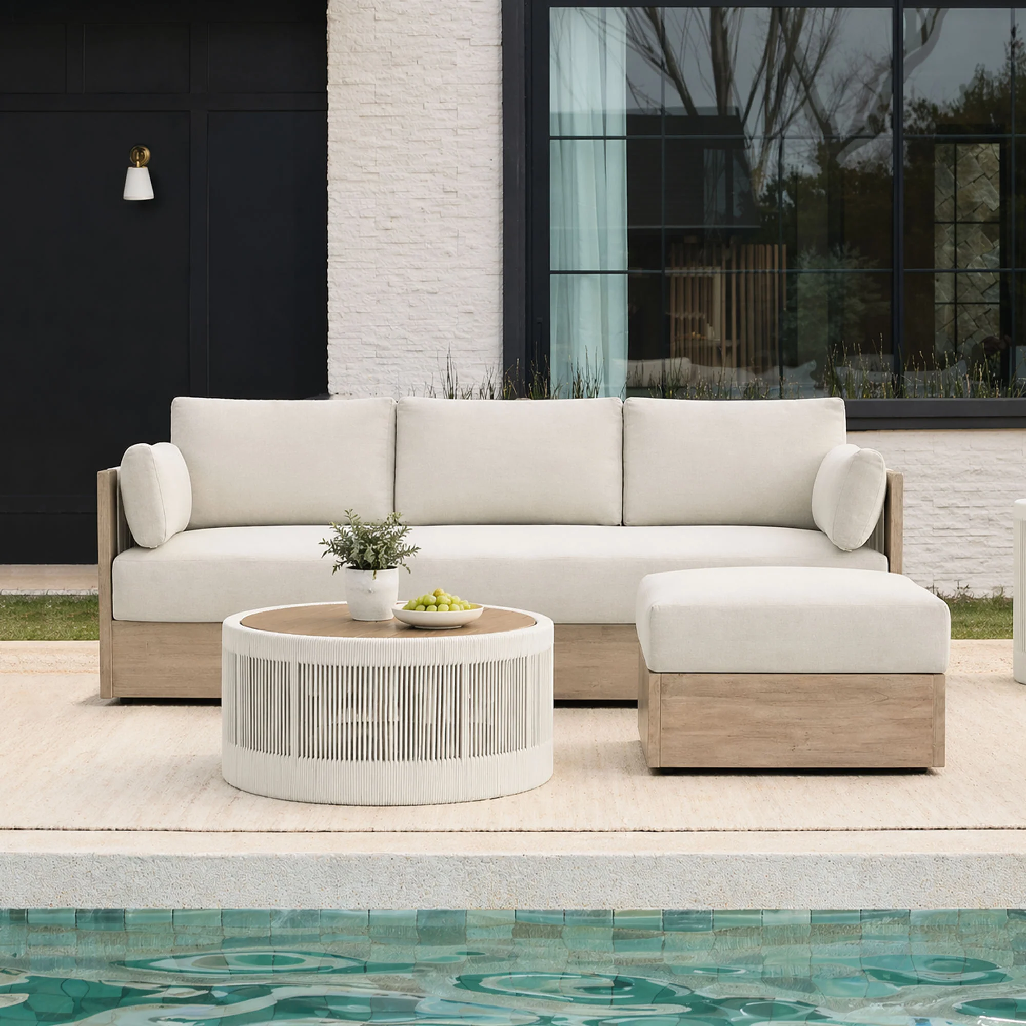Clover Acacia Wood Rope Outdoor Patio Sofa Set - Image 6