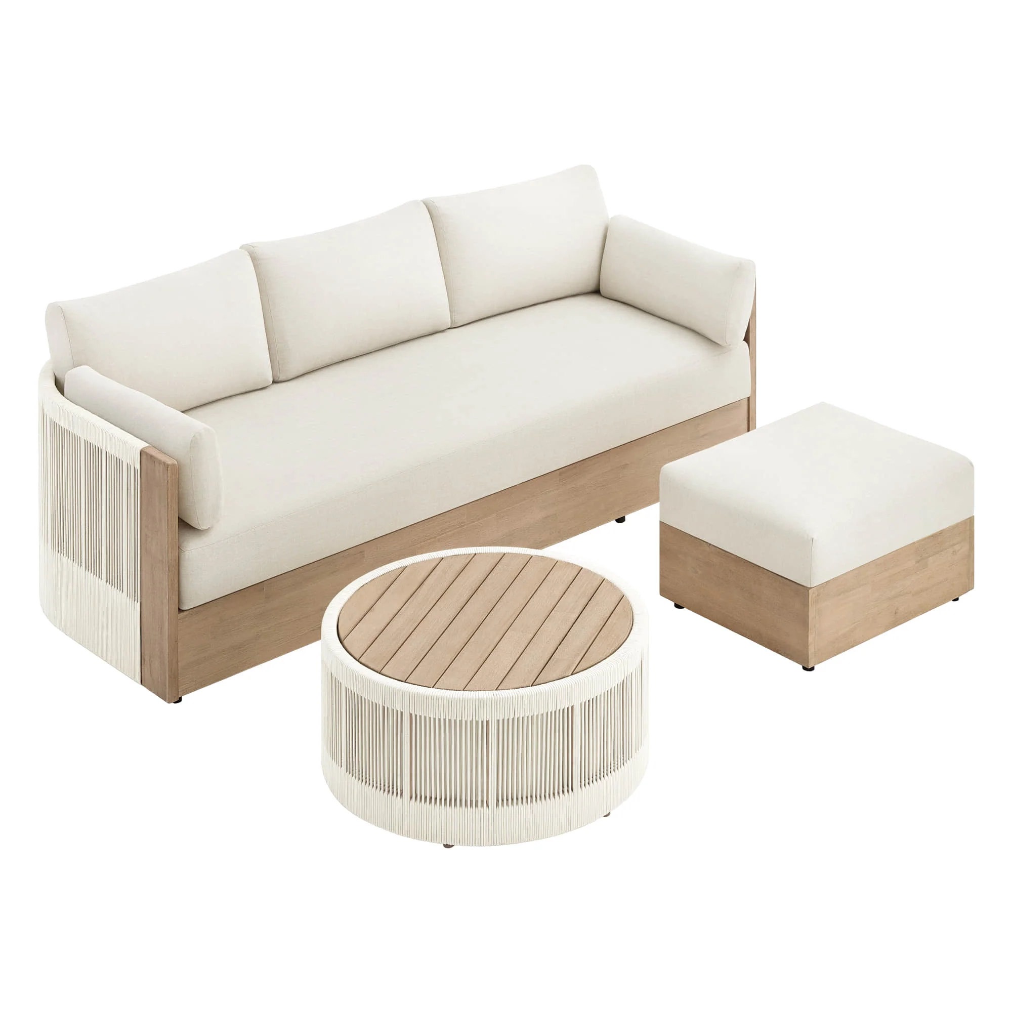Clover Acacia Wood Rope Outdoor Fully-assembled 3-Seater Sofa - Image 5