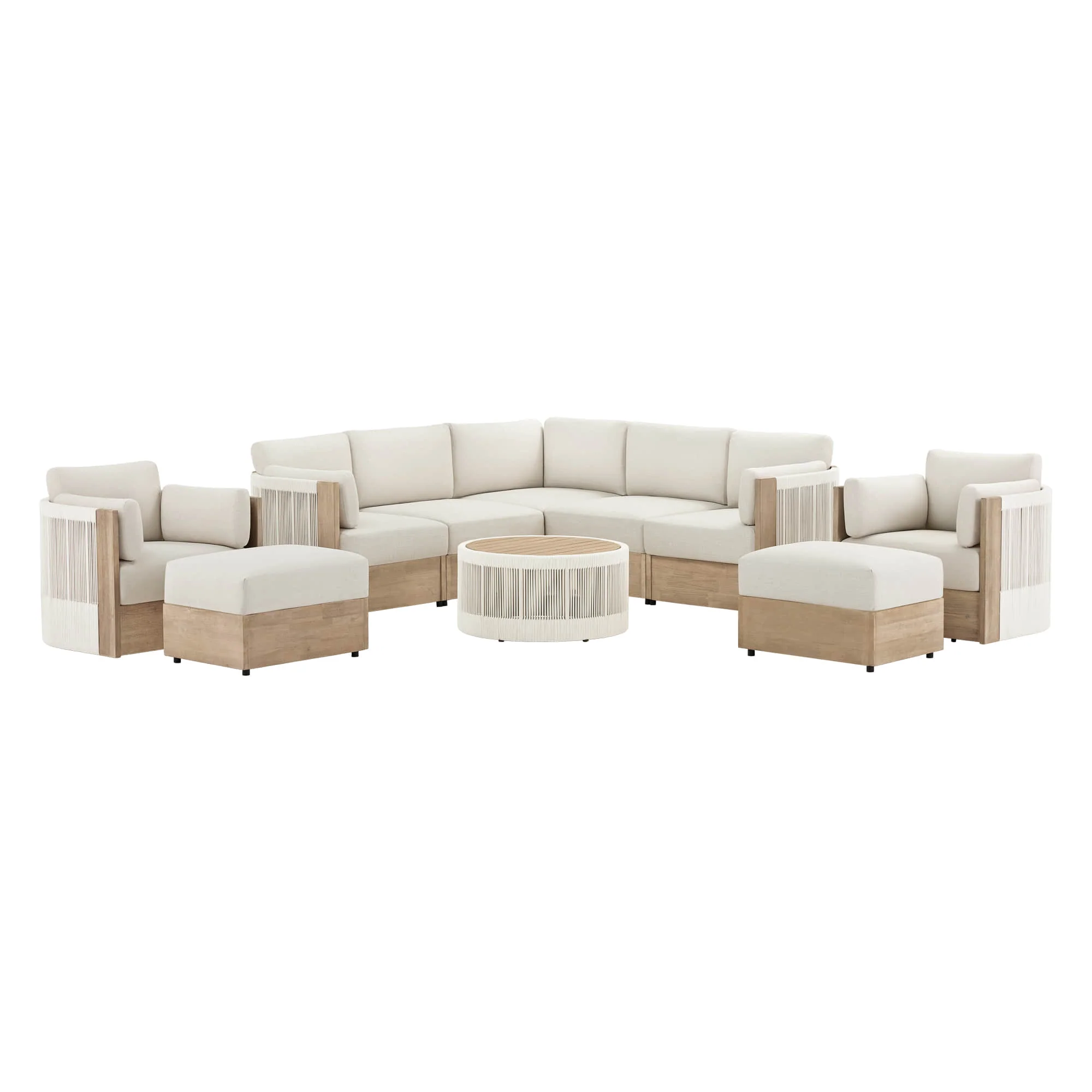 Clover Acacia Wood Rope Outdoor Modular Sectional Set - Image 16