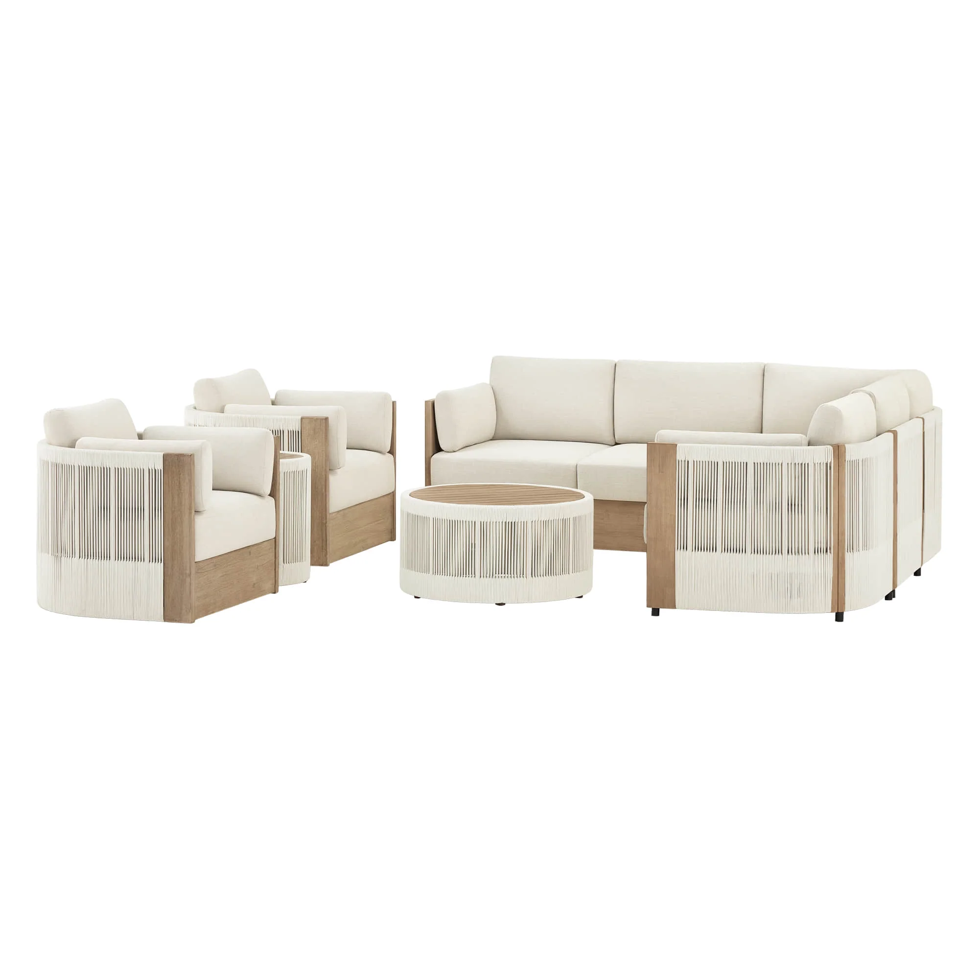 Clover Acacia Wood Rope Outdoor Modular Sectional Set - Image 24