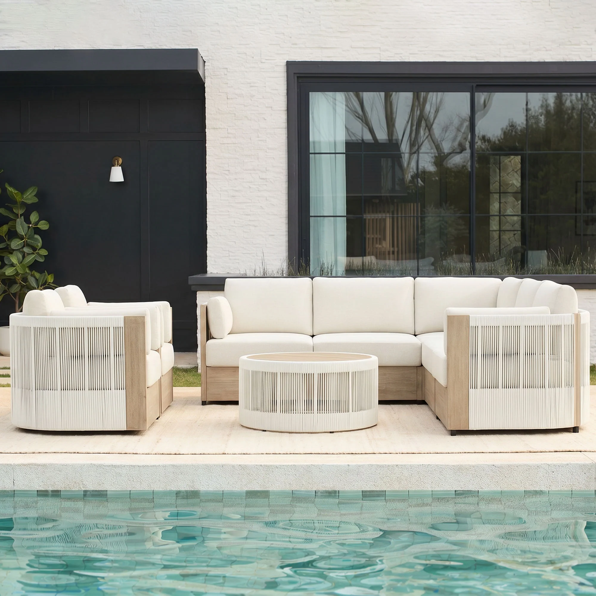 Clover Acacia Wood Rope Outdoor Modular Sectional Set - Image 3