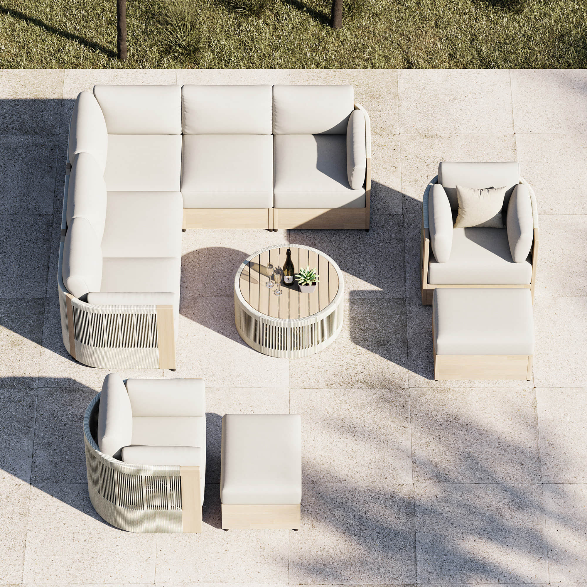 Clover Acacia Wood Rope Outdoor Modular Sectional Set - Image 4