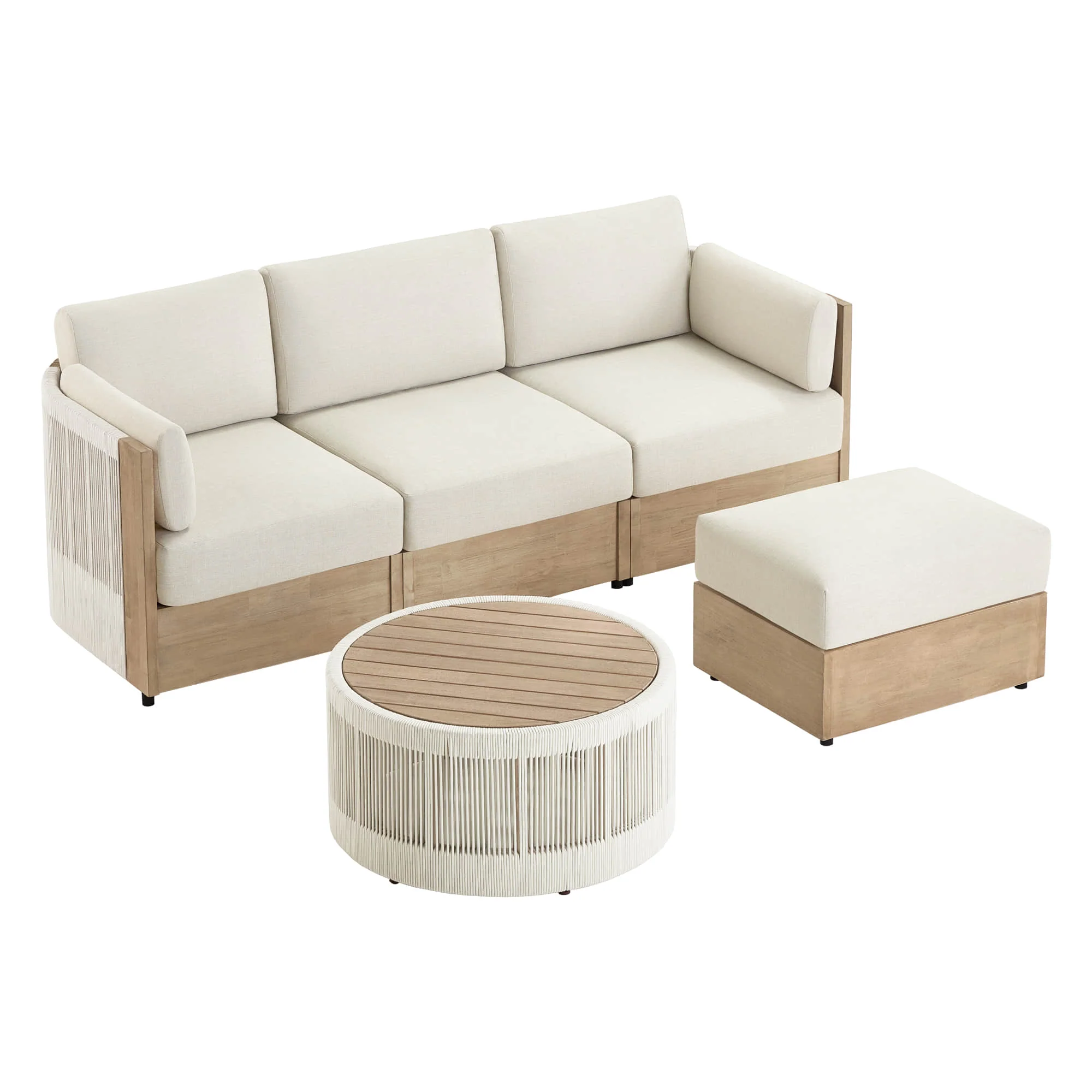 Clover Acacia Wood Rope Outdoor Modular Sofa Set - Image 16