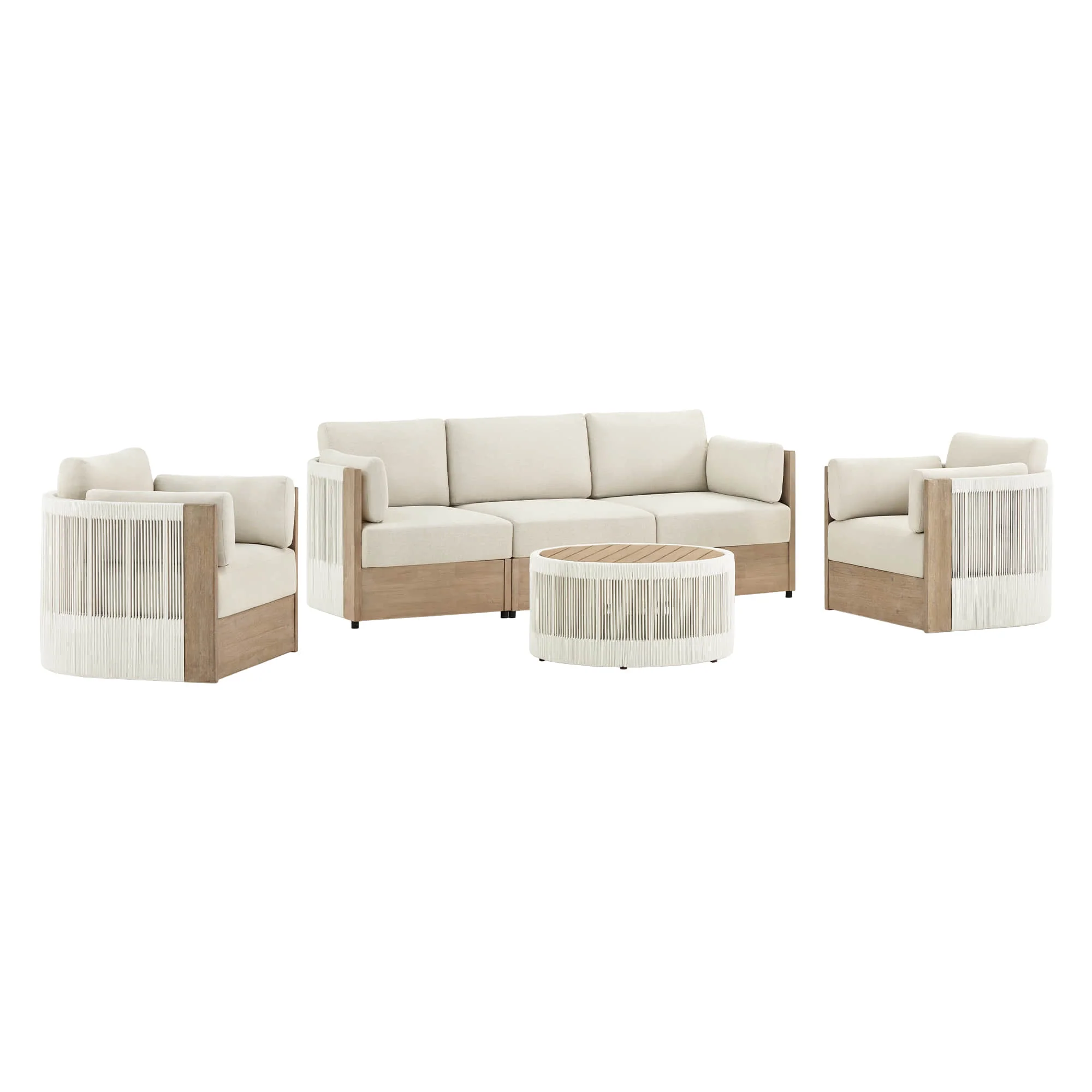 Clover Acacia Wood Rope Outdoor Modular Sofa Set - Image 19