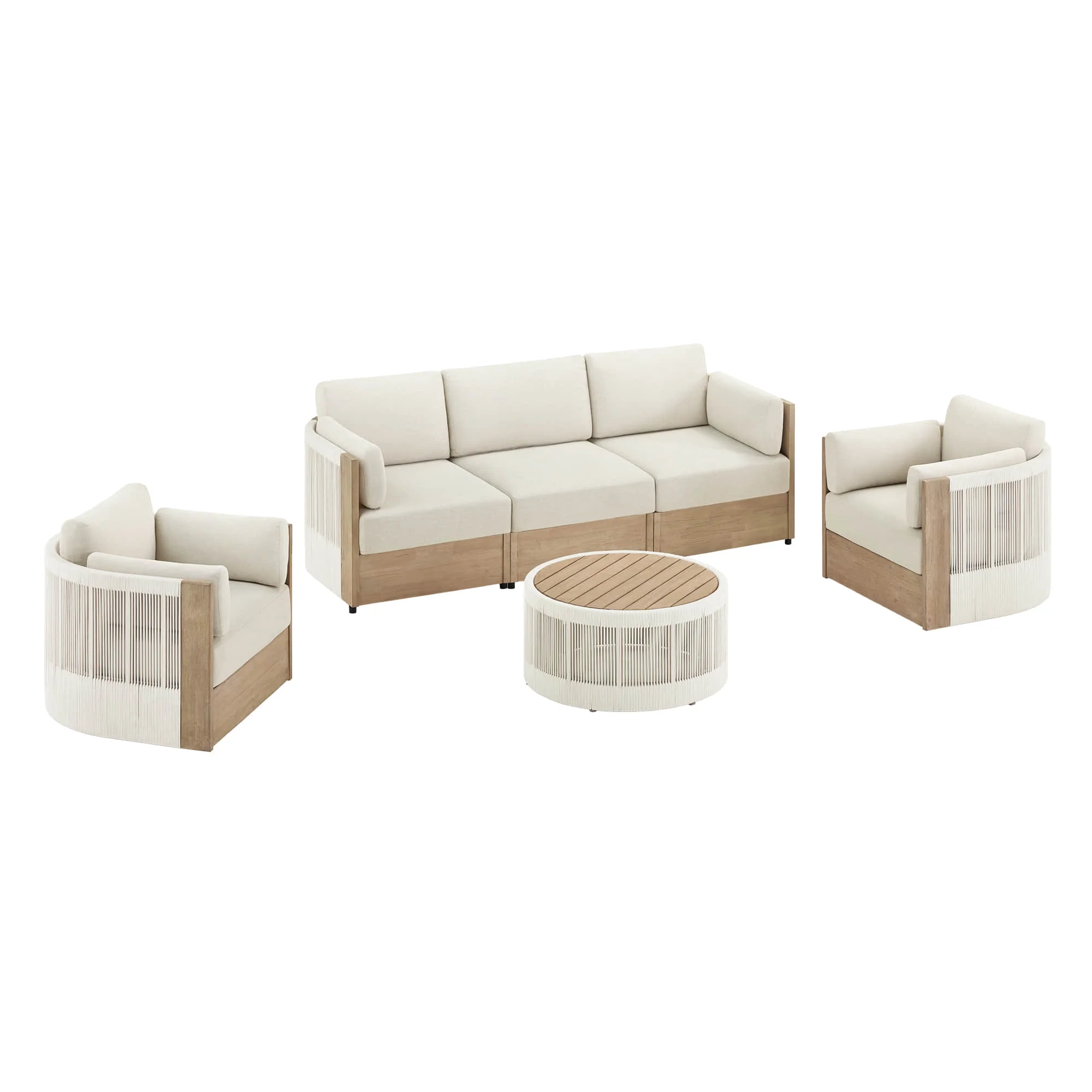 Clover Acacia Wood Rope Outdoor Modular Sofa Set - Image 20