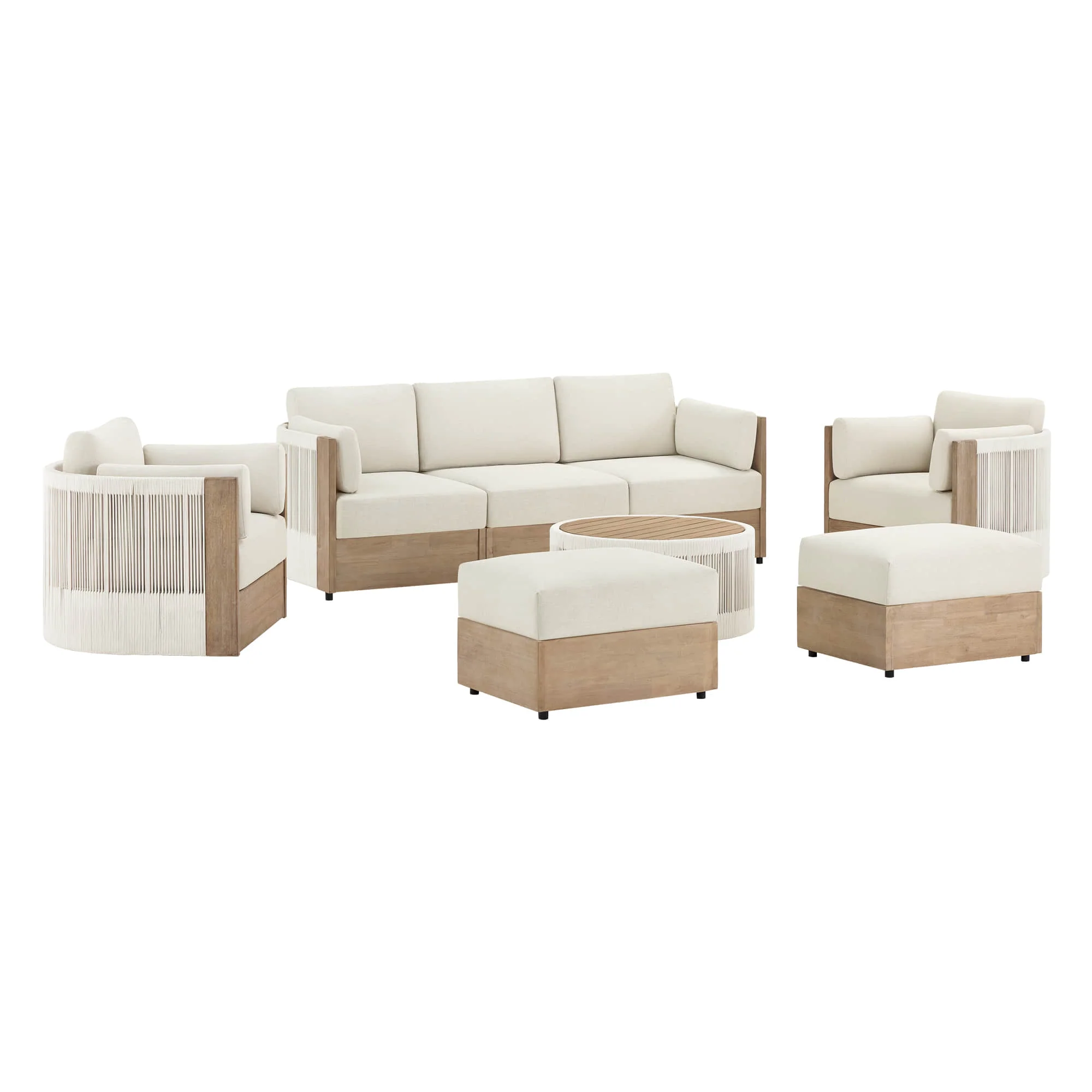 Clover Acacia Wood Rope Outdoor Modular Sofa Set - Image 22