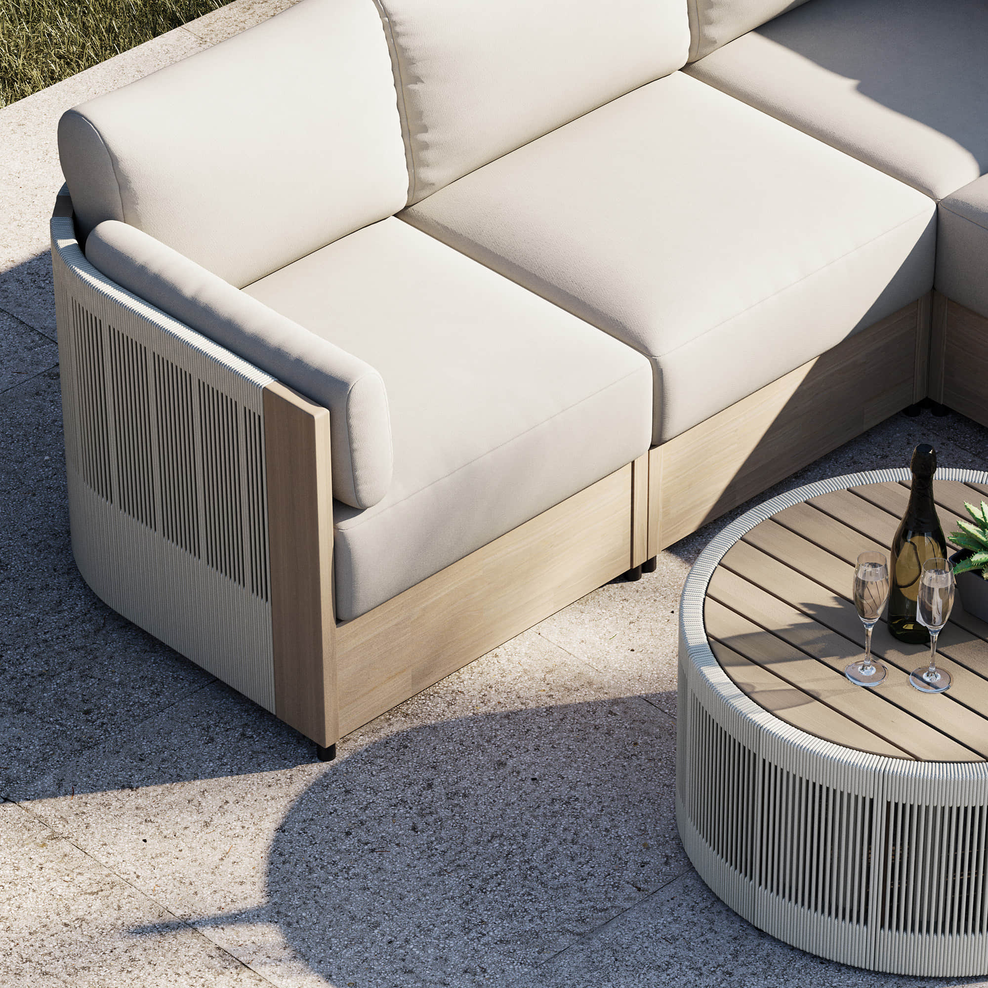Clover Acacia Wood Rope Outdoor Modular Sofa Set - Image 8