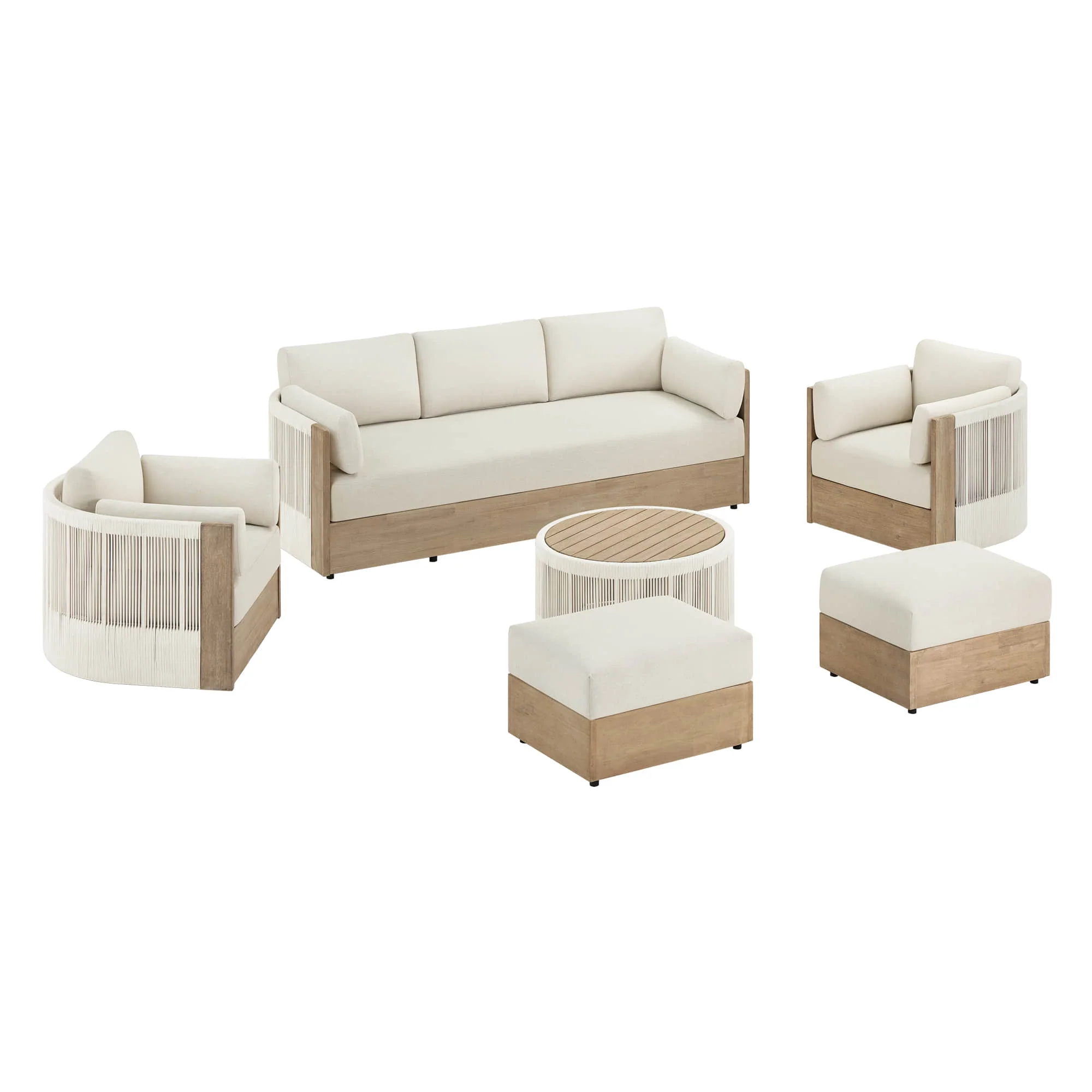 Clover Acacia Wood Rope Outdoor Patio Sofa Set - Image 11