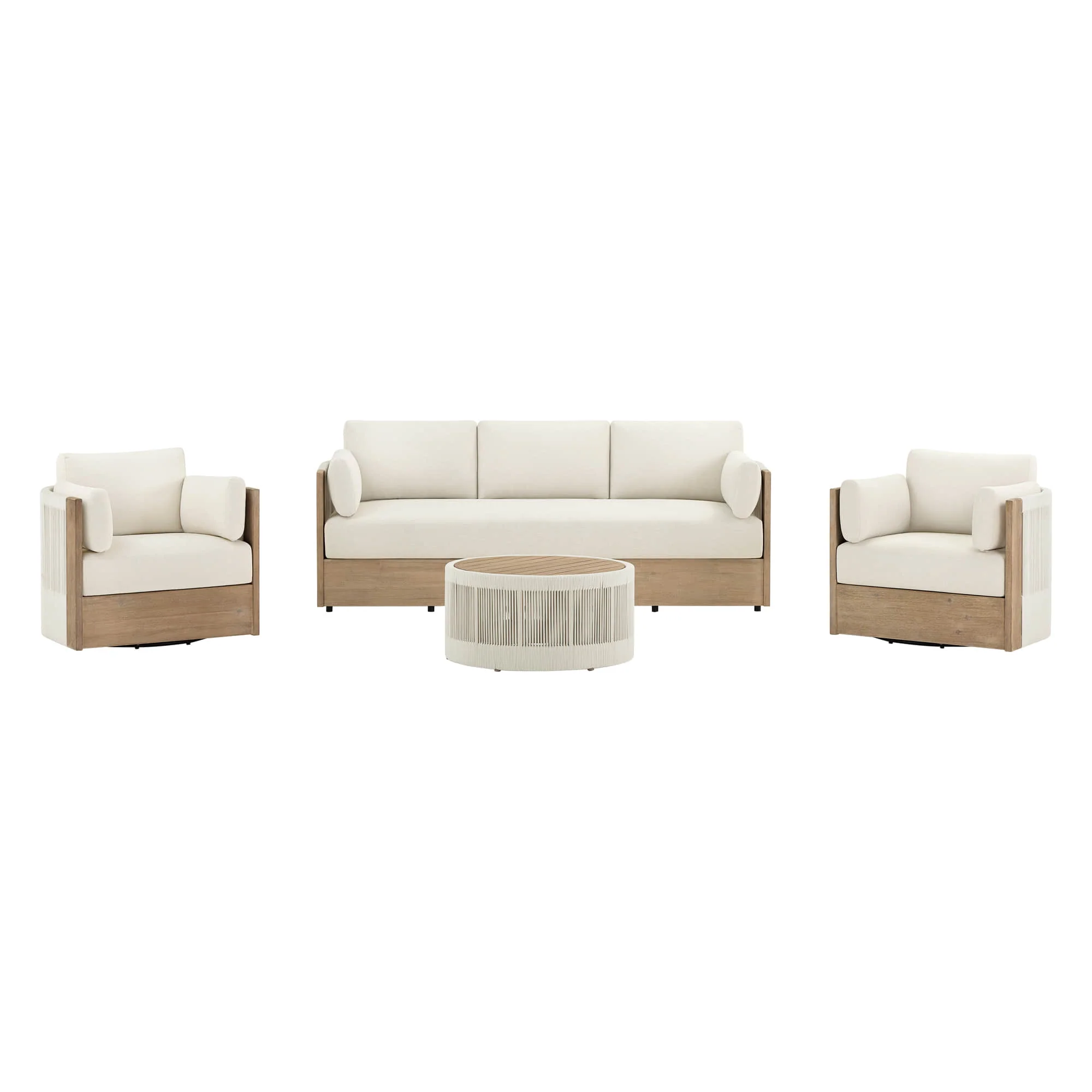 Clover Acacia Wood Rope Outdoor Patio Sofa Set - Image 12
