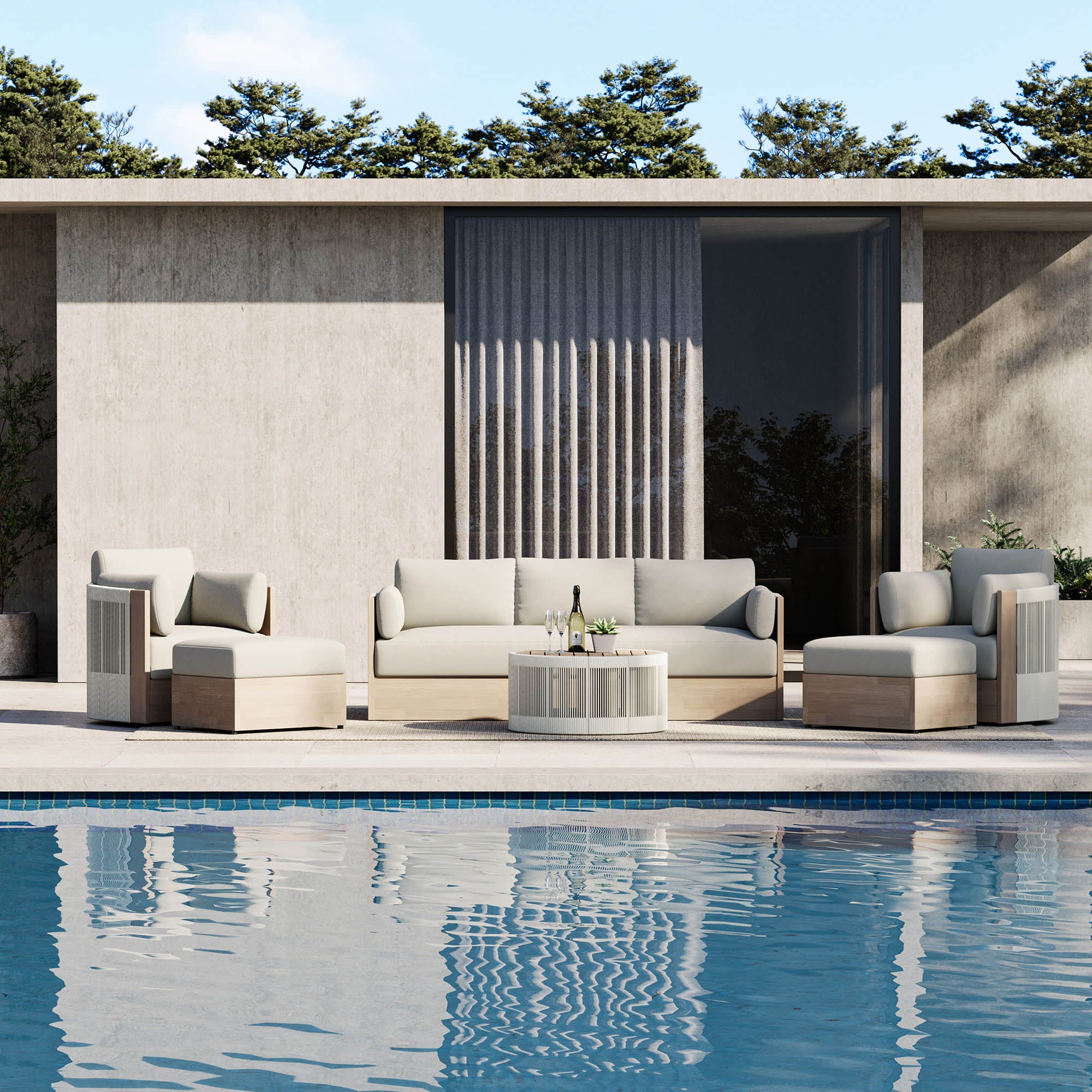 Clover Acacia Wood Rope Outdoor Patio Sofa Set - Image 3