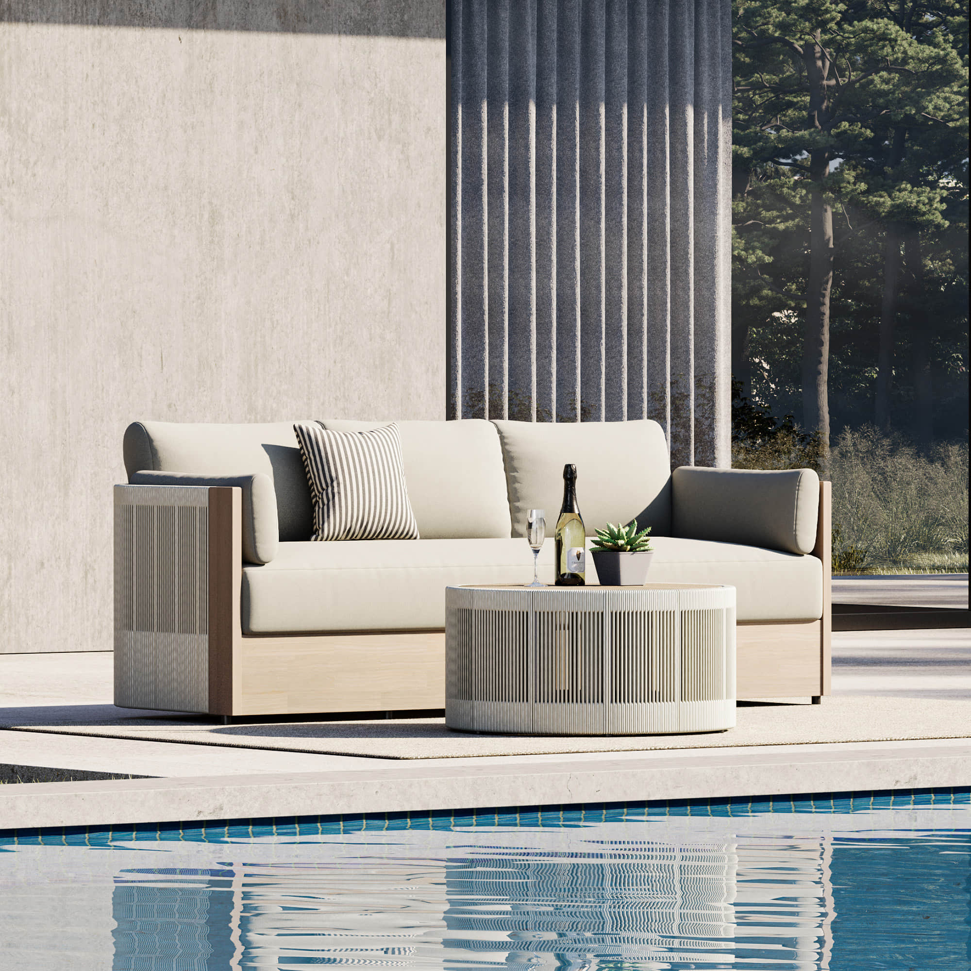 Clover Acacia Wood Rope Outdoor Patio Sofa Set - Image 5