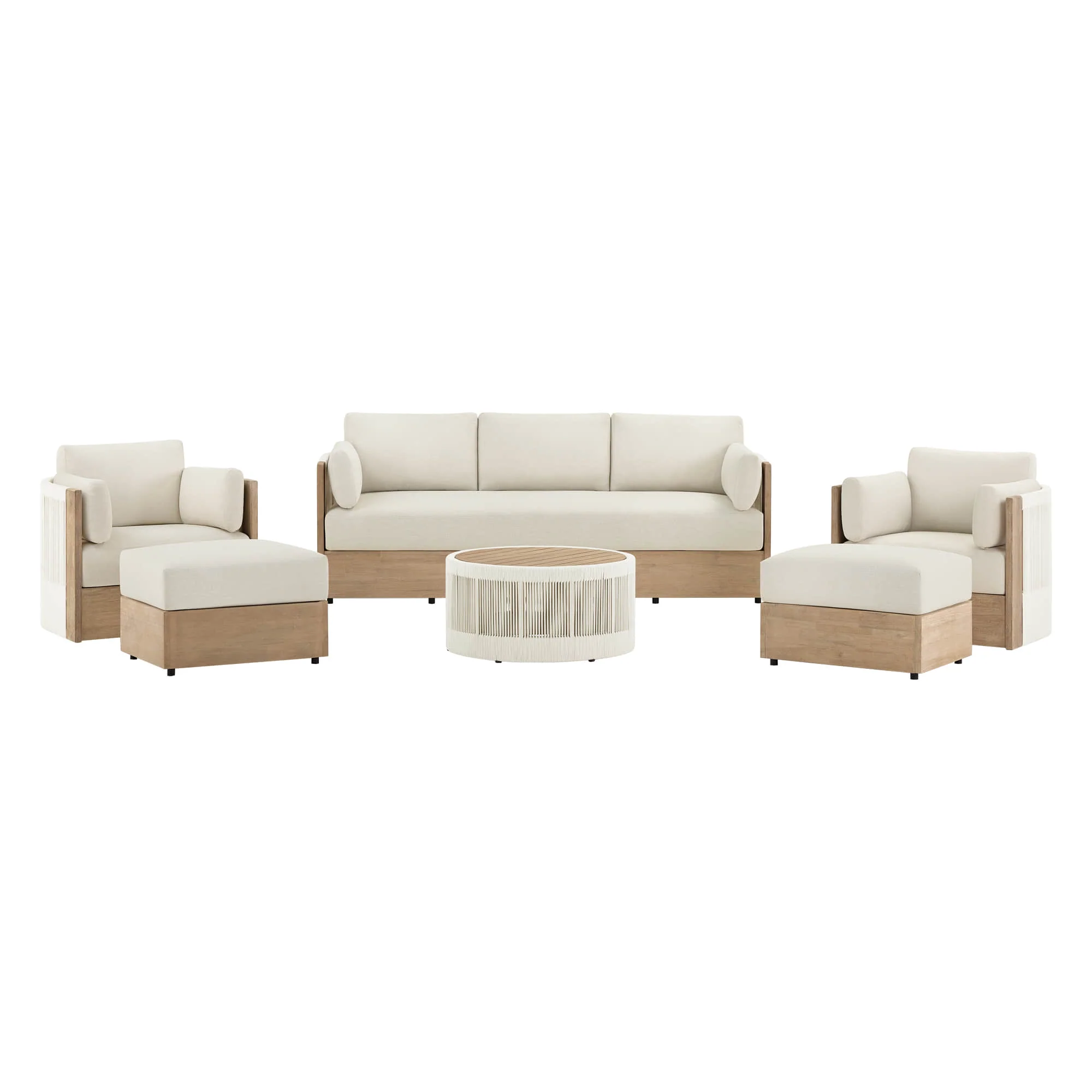 Clover Acacia Wood Rope Outdoor Patio Sofa Set - Image 7