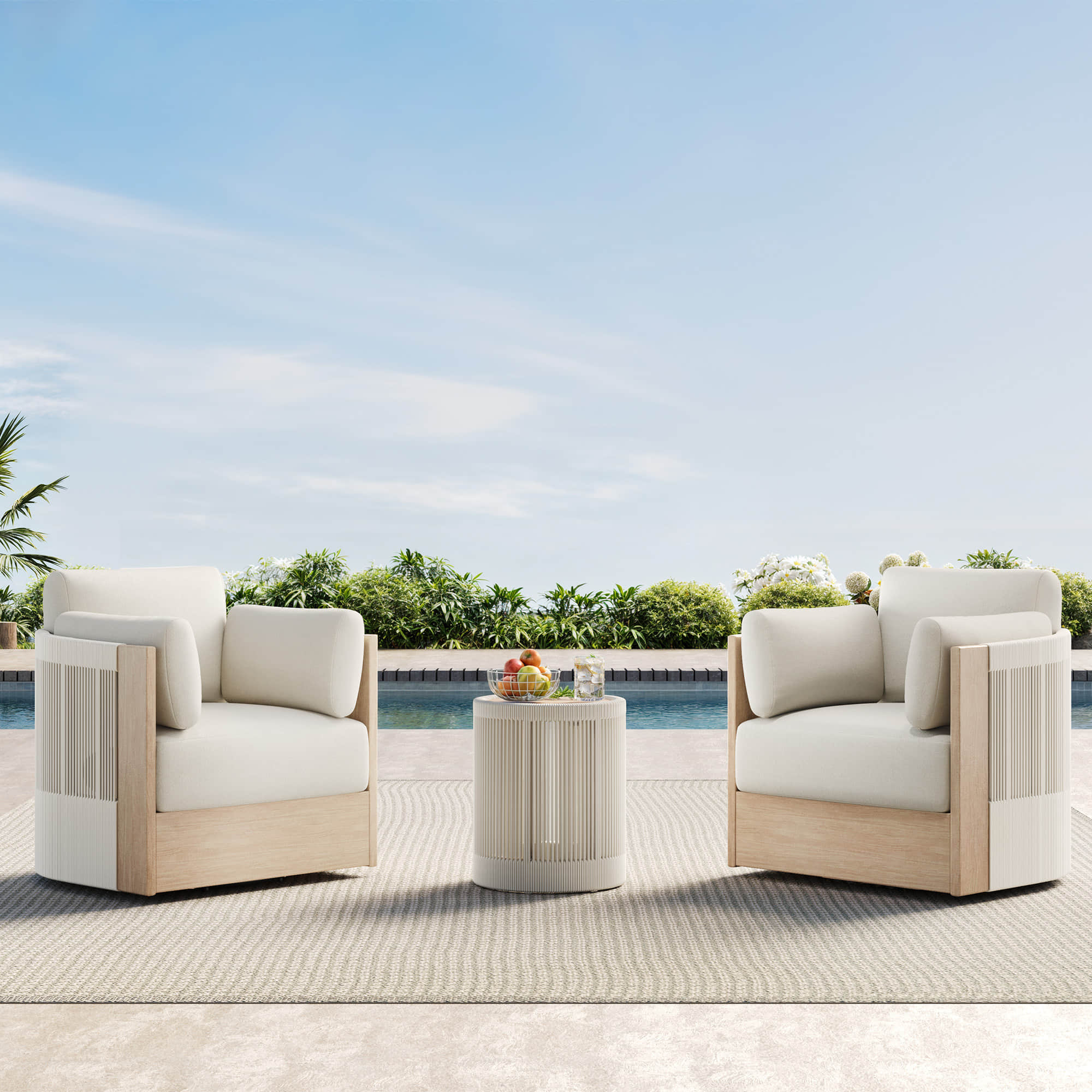 Clover Acacia Wood Rope Outdoor Bistro Set with Swivel Chair - Image 4