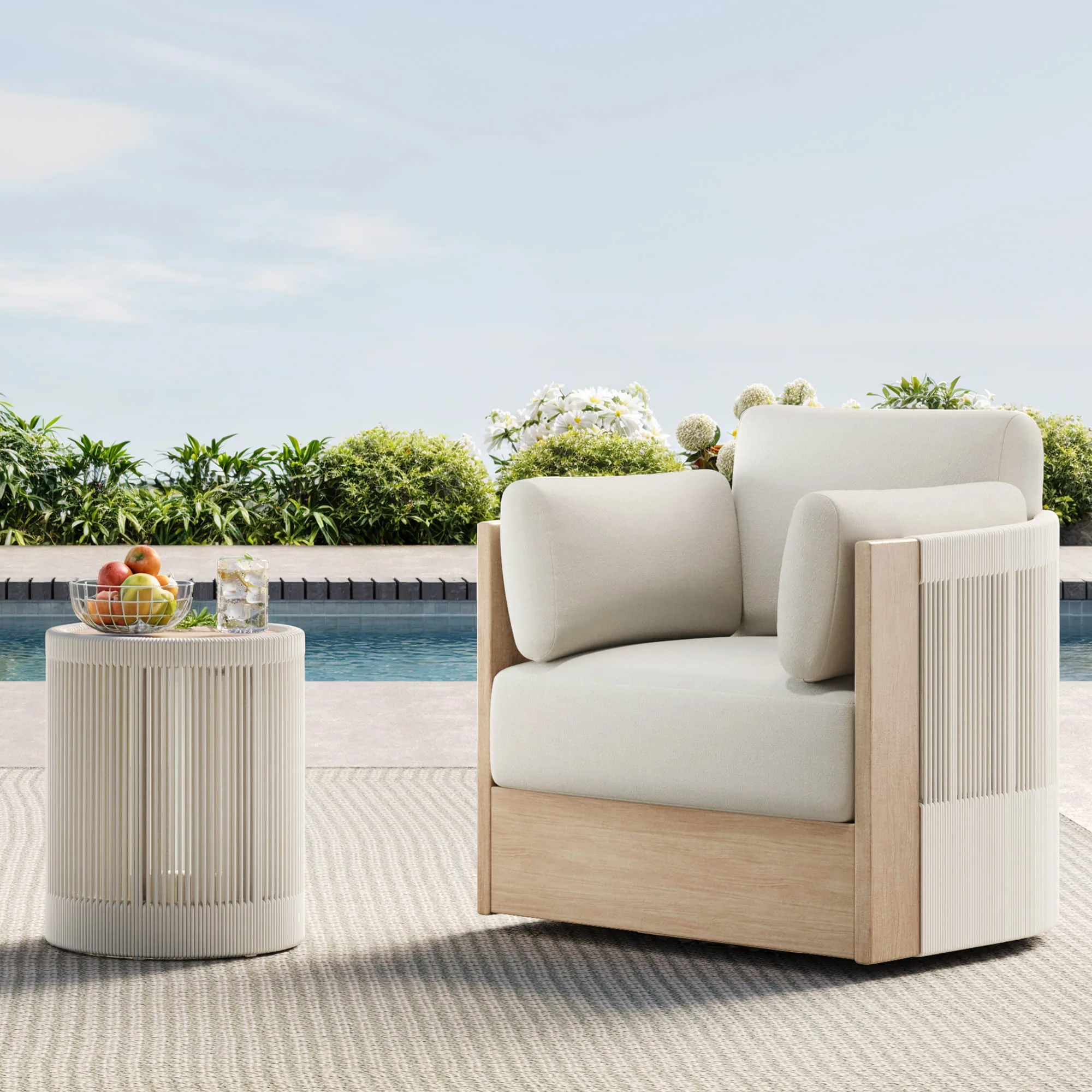 Clover Acacia Wood Rope Outdoor Bistro Set with Swivel Chair - Image 6