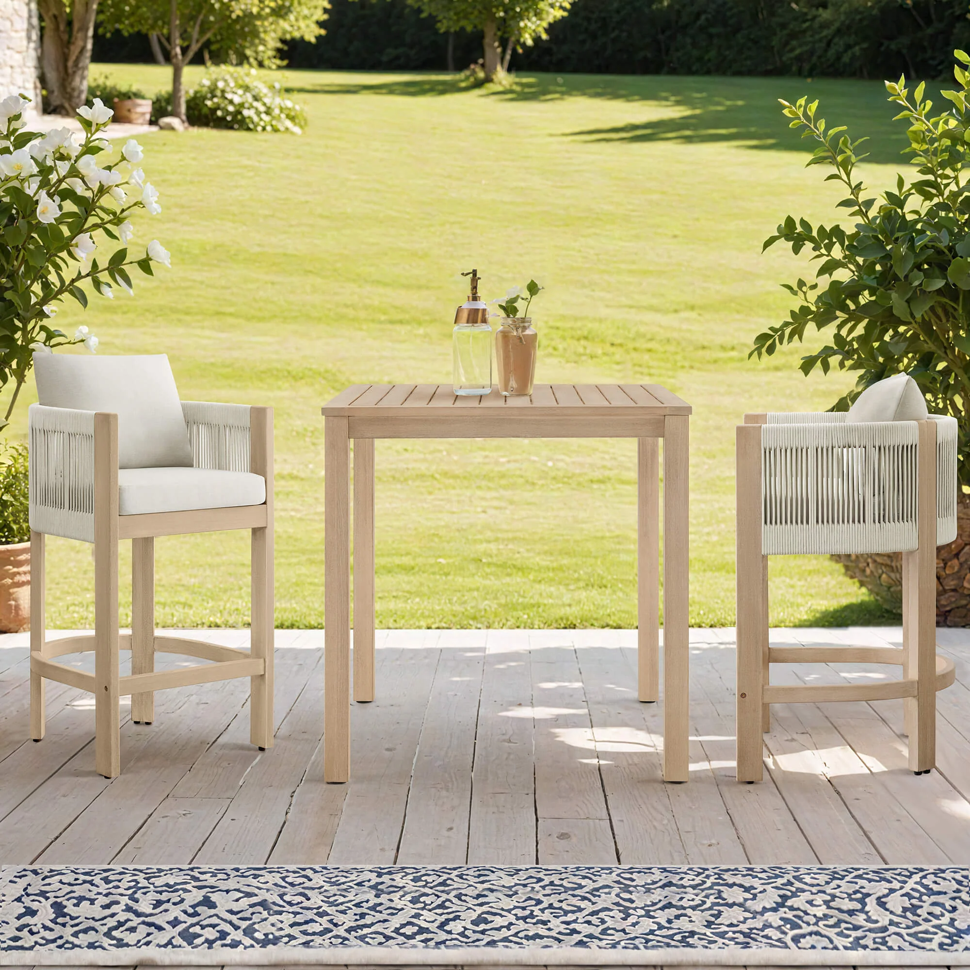 Clover Boho Acacia Wood Rope Indoor & Outdoor Counter Stool - Image 5