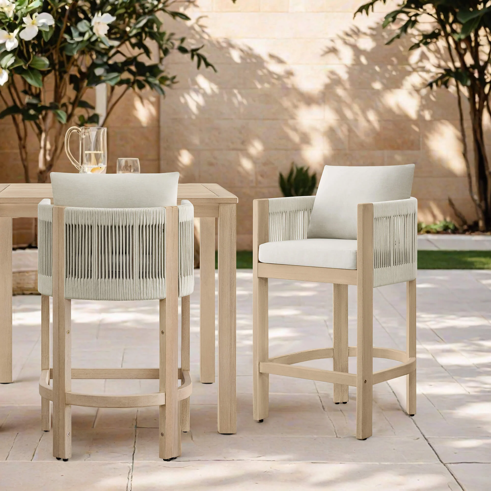 Clover Boho Acacia Wood Rope Indoor & Outdoor Counter Stool - Image 7