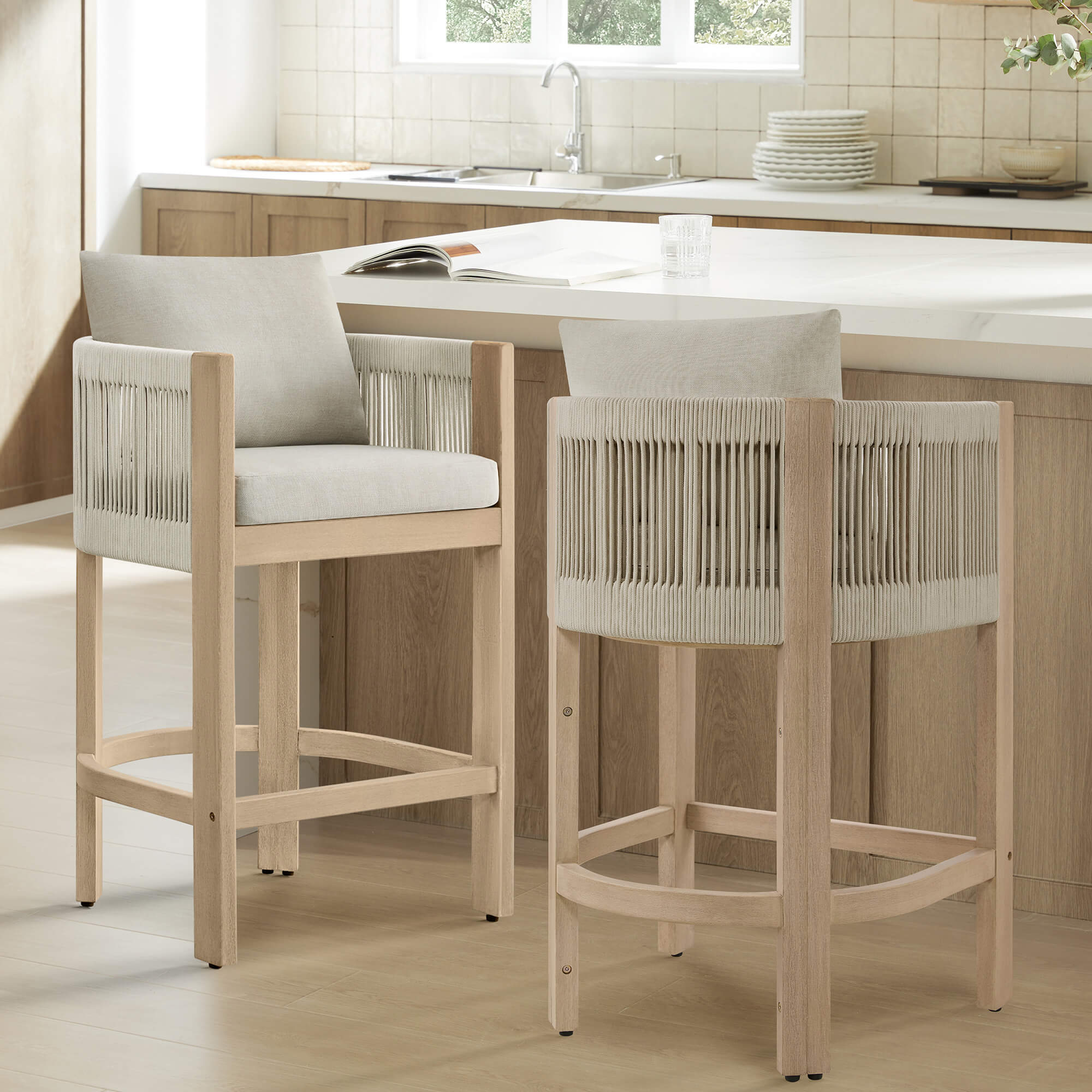 Clover Boho Acacia Wood Rope Indoor & Outdoor Counter Stool - Image 9