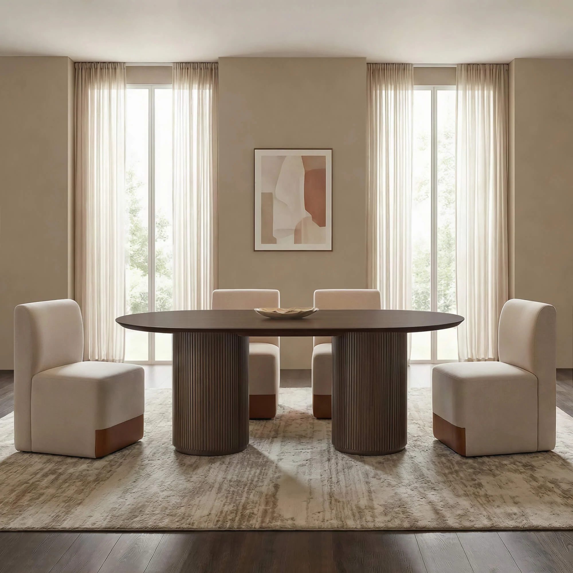 Coral Fluted Oval Wood Dining Table - Image 4