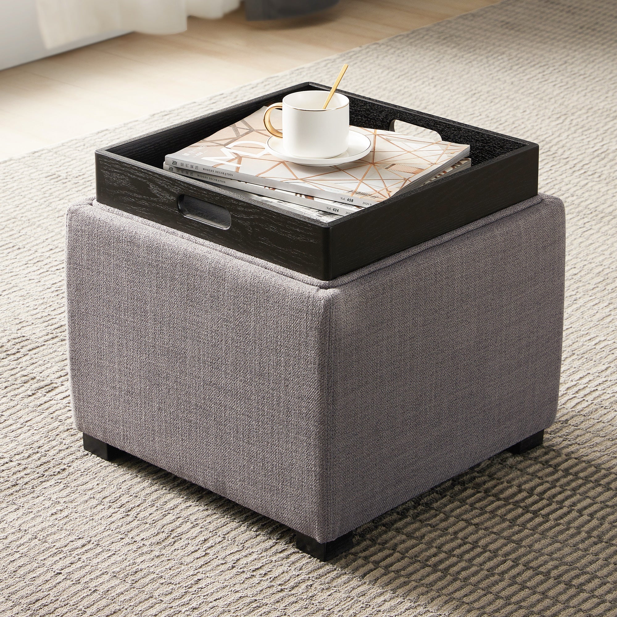 Cube Storage Ottoman - Fabric & Leather - Image 3
