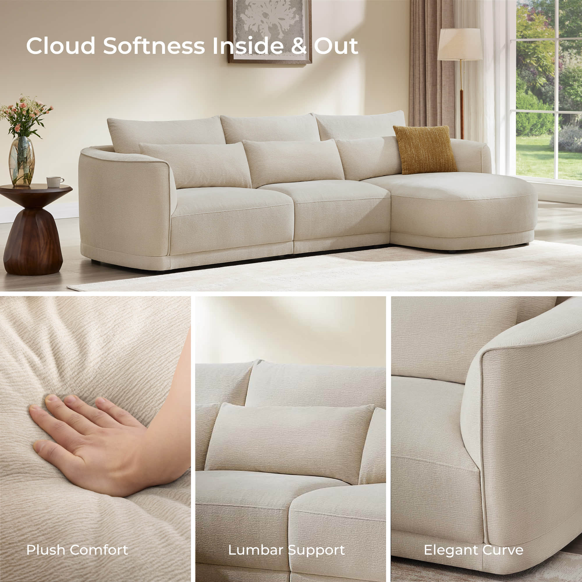 Daisy 3-Seat Modular Curved Chenille Sofa with Down-Filled Cushions - Image 17
