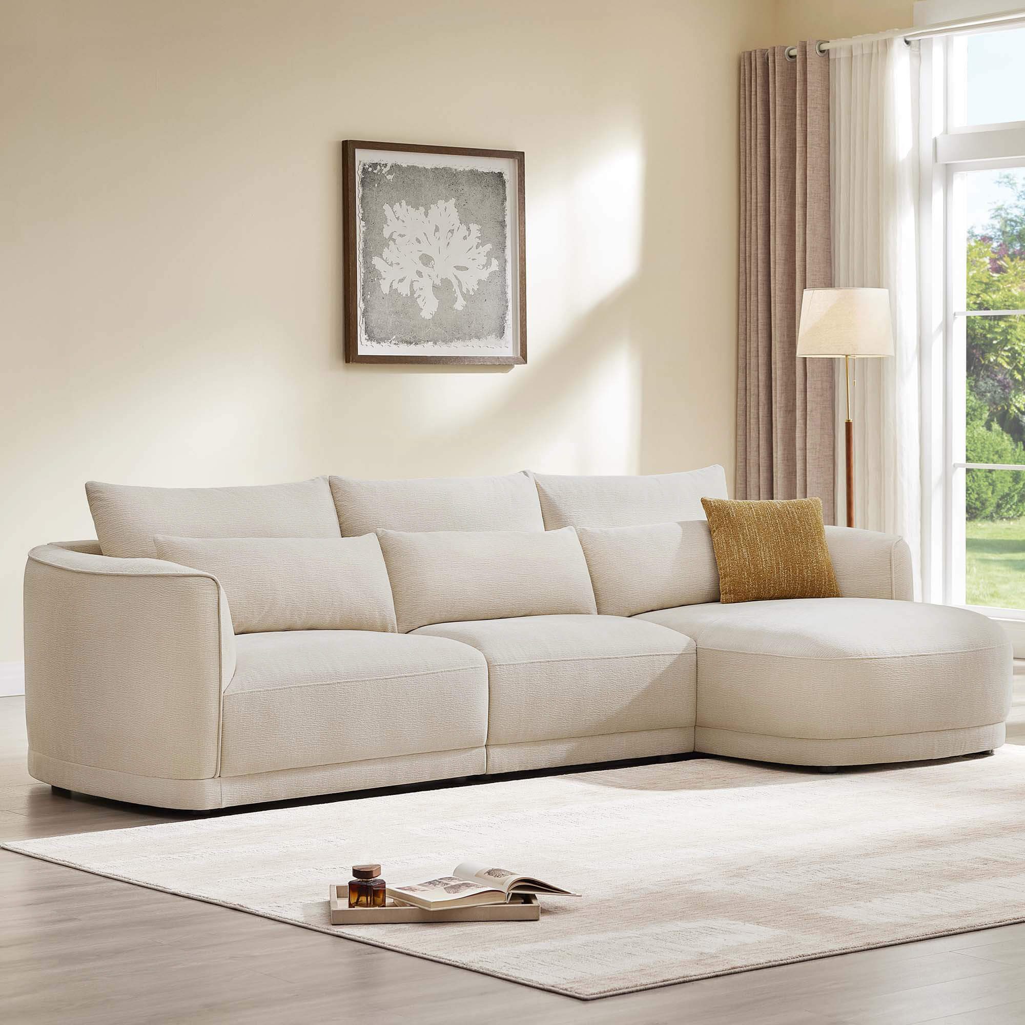 Daisy 3-Seat Modular Curved Chenille Sectional Sofa with Chaise and Down-Filled - Image 3