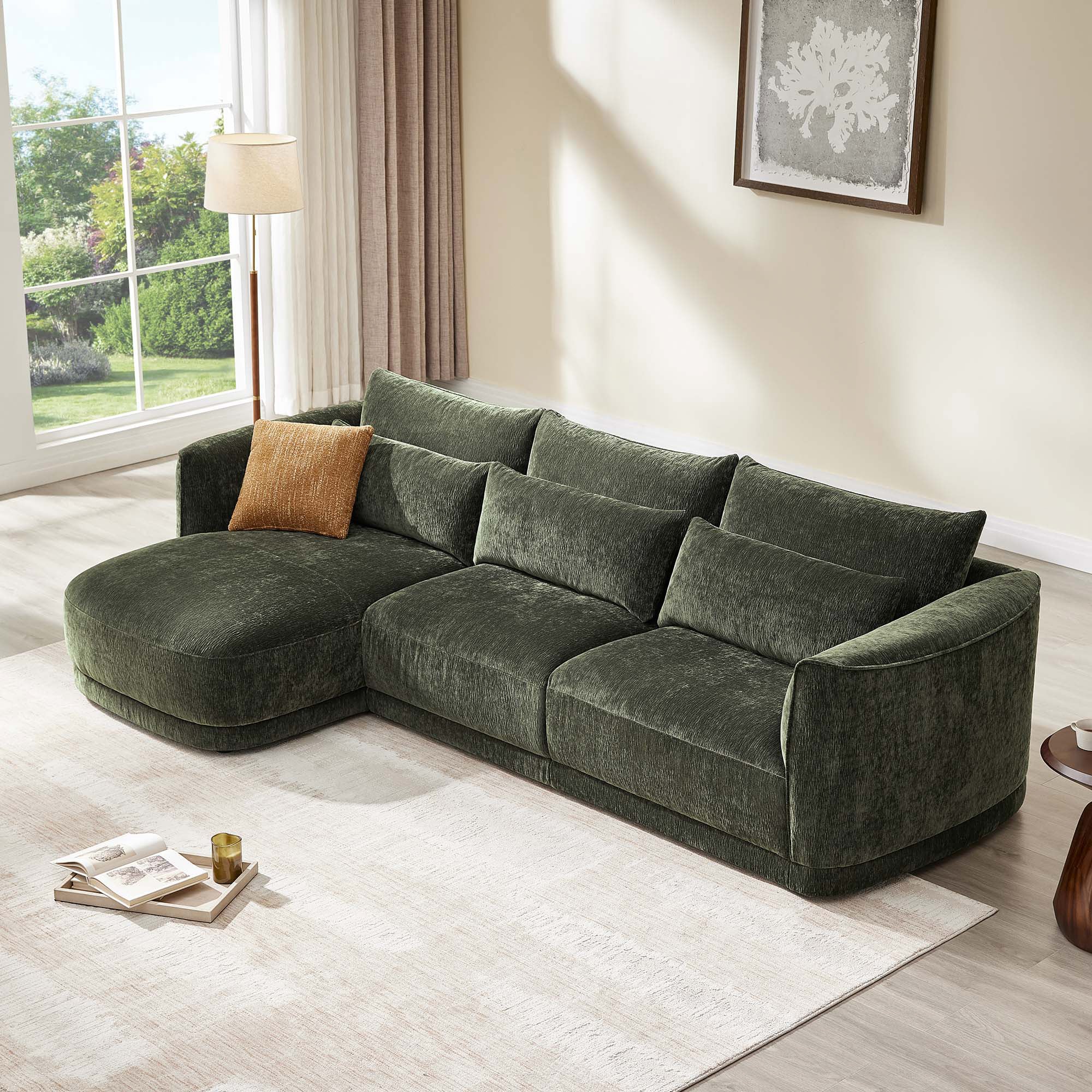 Daisy 3-Seat Modular Curved Chenille Sectional Sofa with Chaise and Down-Filled - Image 4