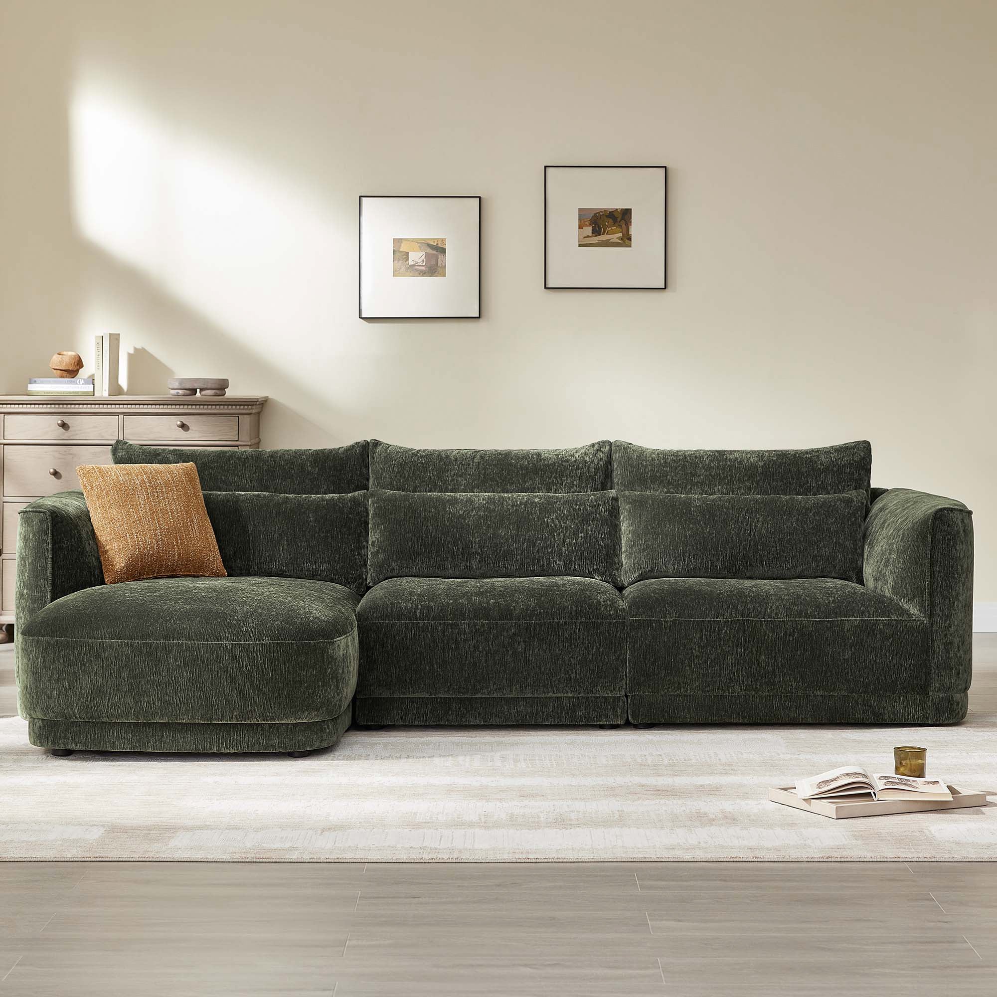 Daisy 3-Seat Modular Curved Chenille Sectional Sofa with Chaise and Down-Filled - Image 5