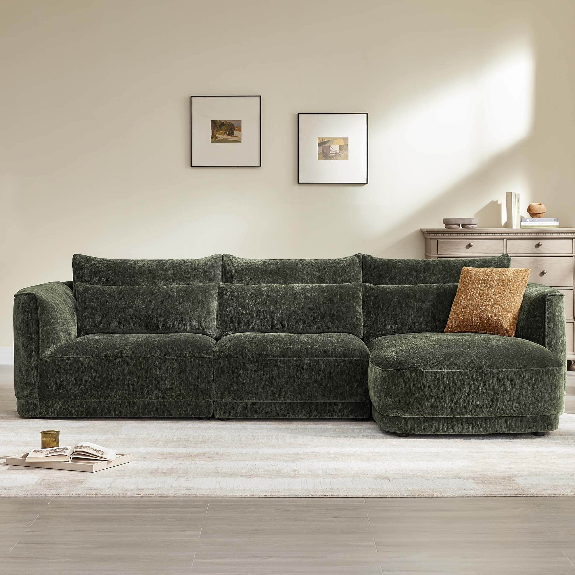 Daisy 3-Seat Modular Curved Chenille Sectional Sofa with Chaise and Down-Filled - Image 7