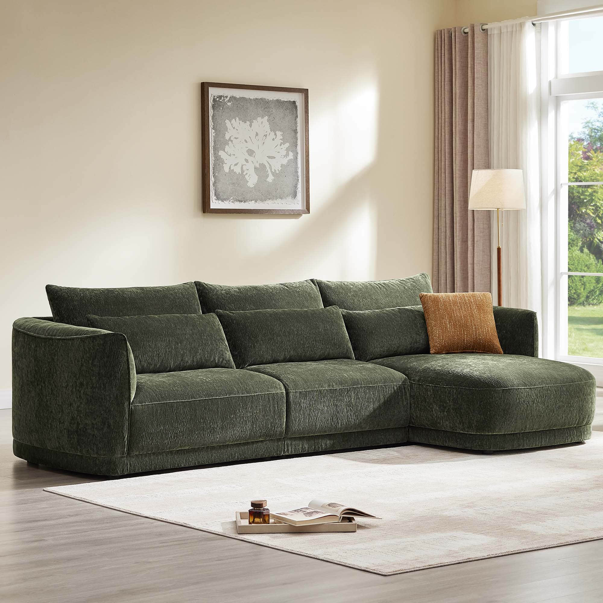 Daisy 3-Seat Modular Curved Chenille Sectional Sofa with Chaise and Down-Filled - Image 8